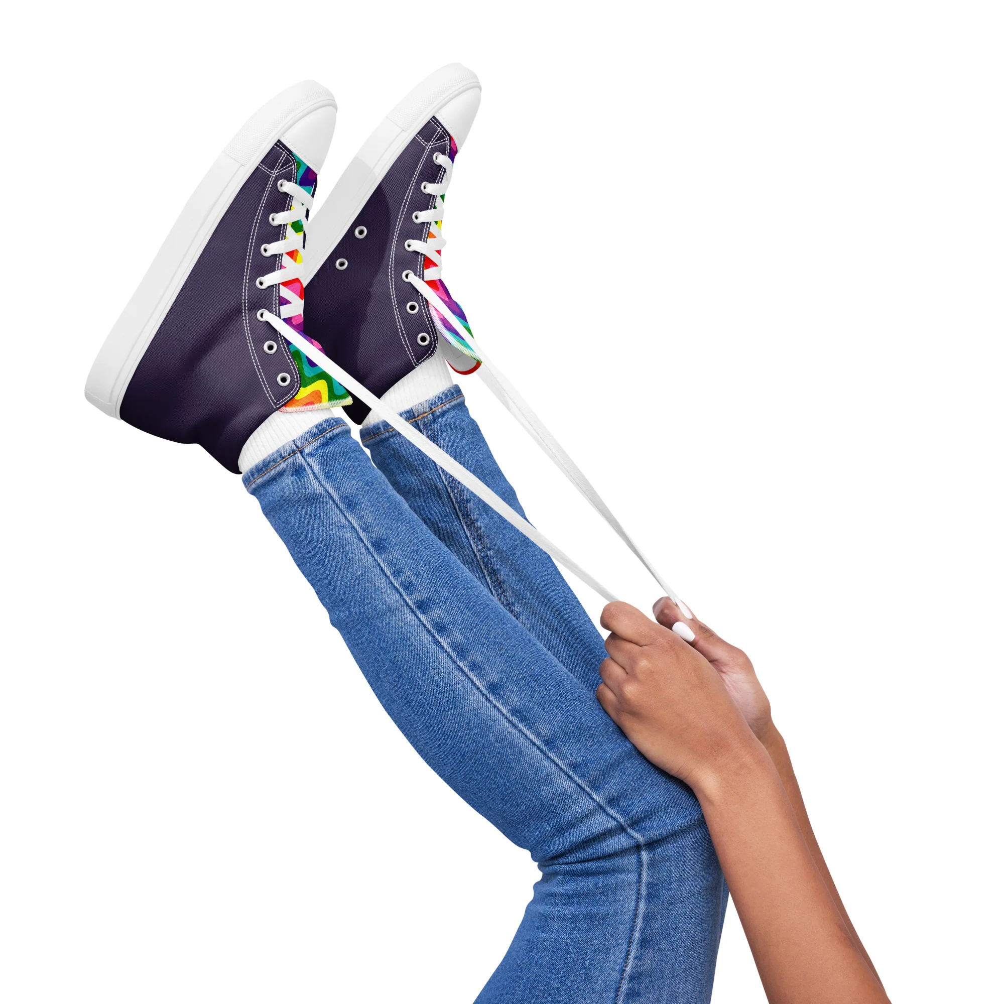Blue and Original Pride Flag High Top Trainers (female sizes) - Image 4
