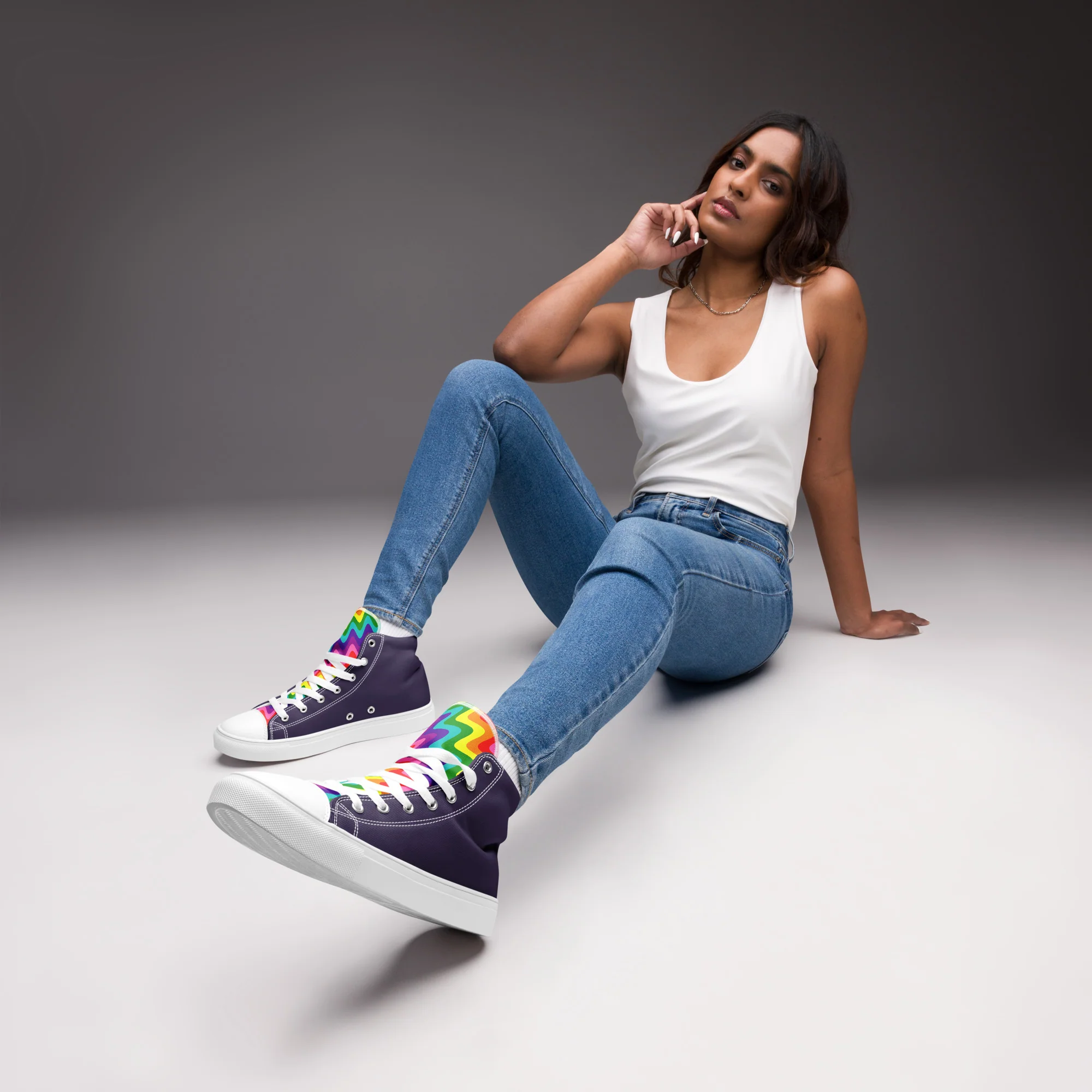 Blue and Original Pride Flag High Top Trainers (female sizes) - Image 8