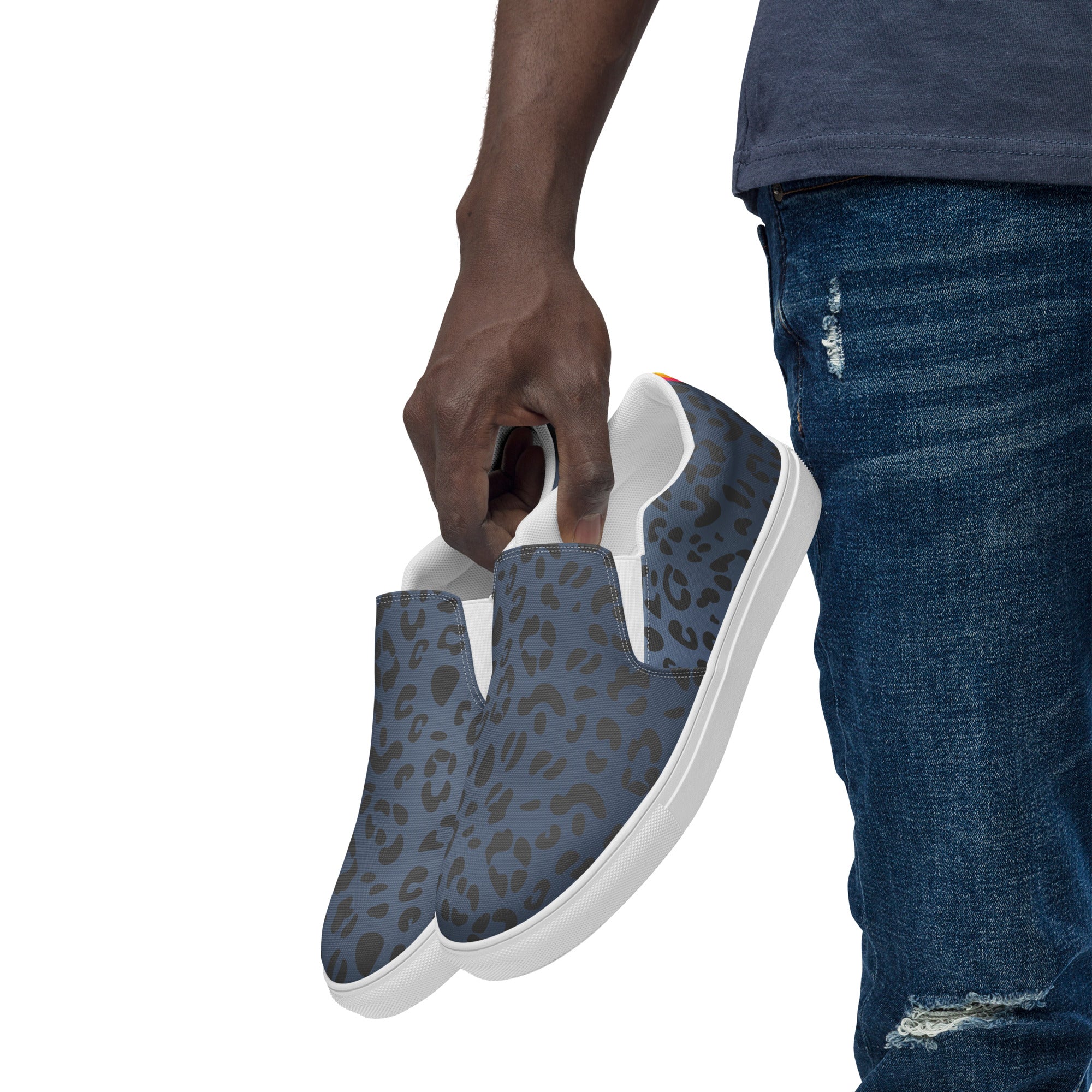 Rainbow Blue Leopard Print Slip-on Canvas Shoes (male sizes) - Image 5