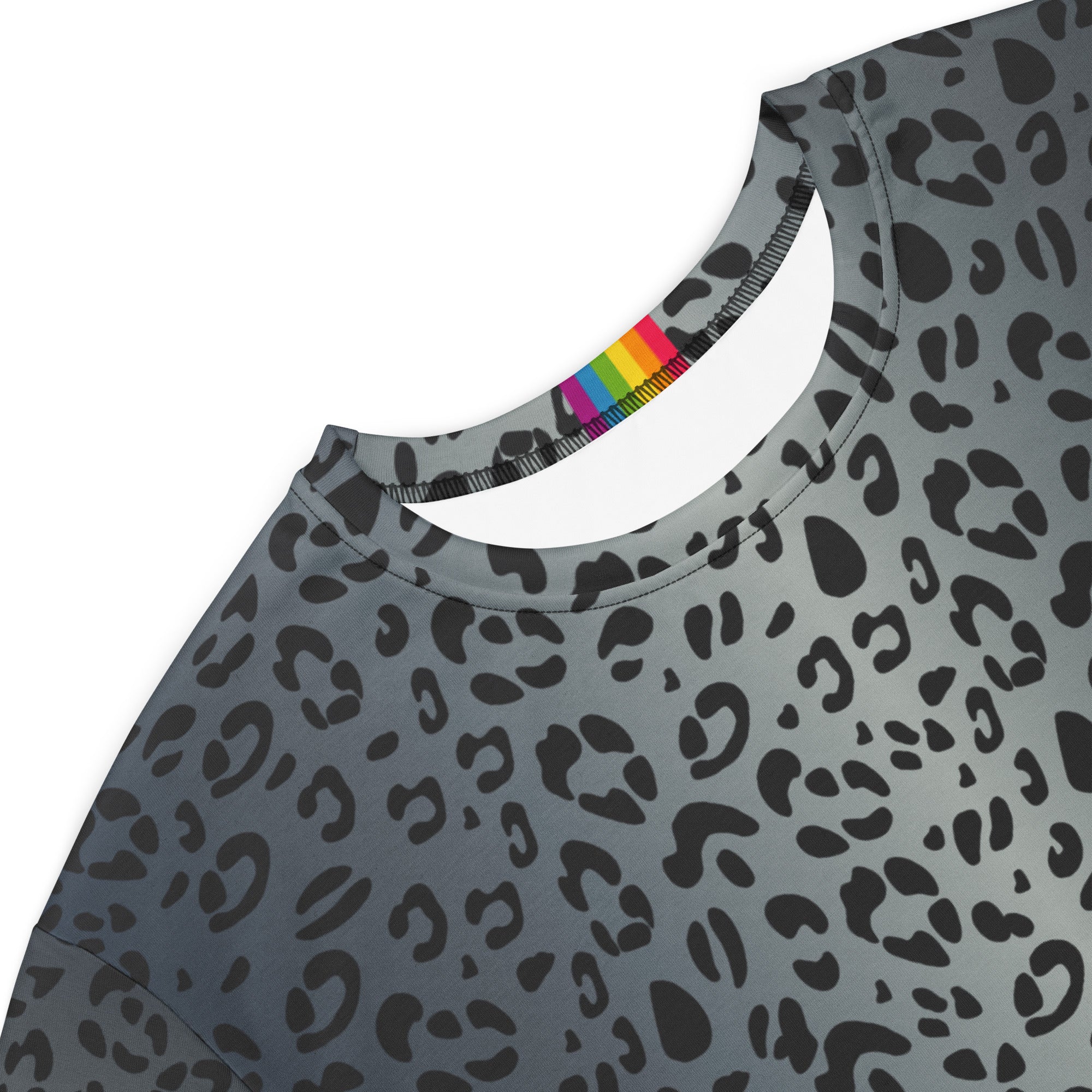 Blue Leopard Print T-Shirt Dress With Rainbow Collar Flag - Image 2