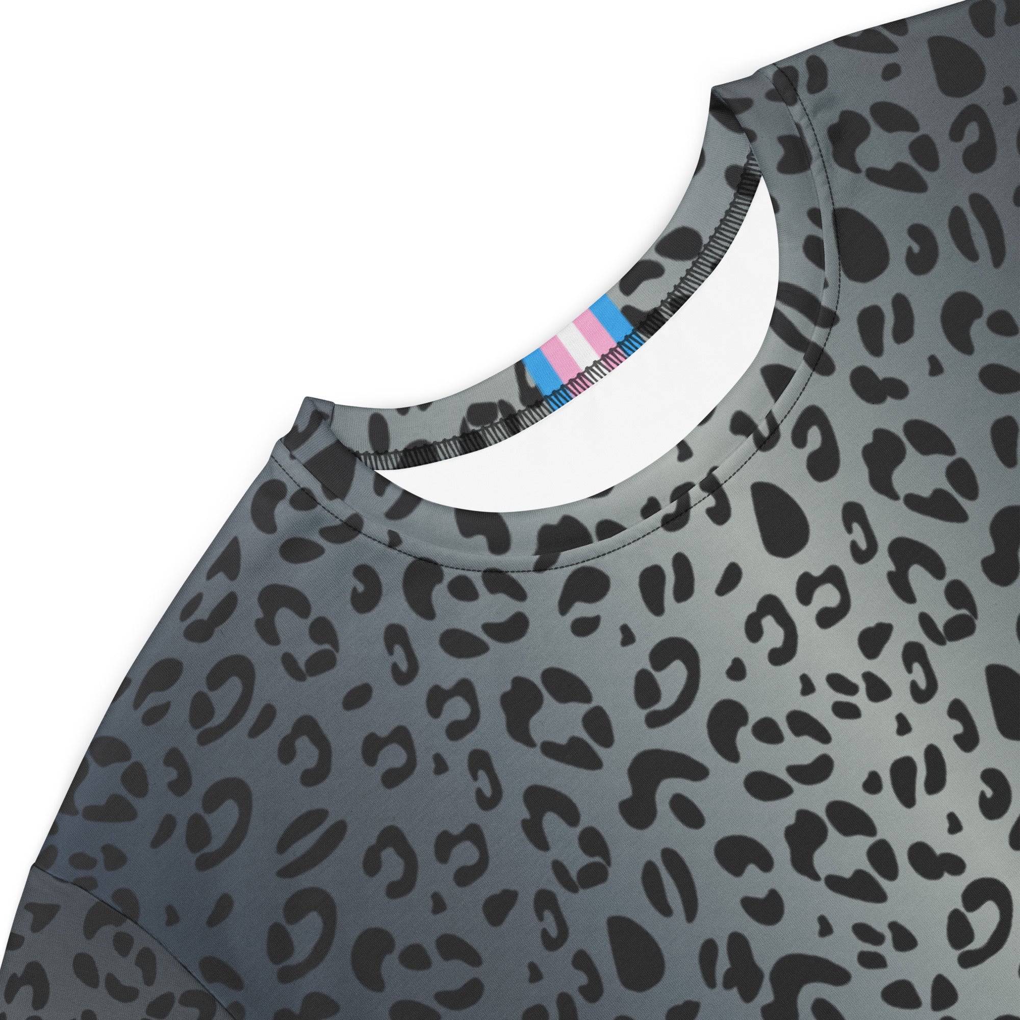 Blue Leopard Print T-Shirt Dress With Trans Collar Flag - Image 2