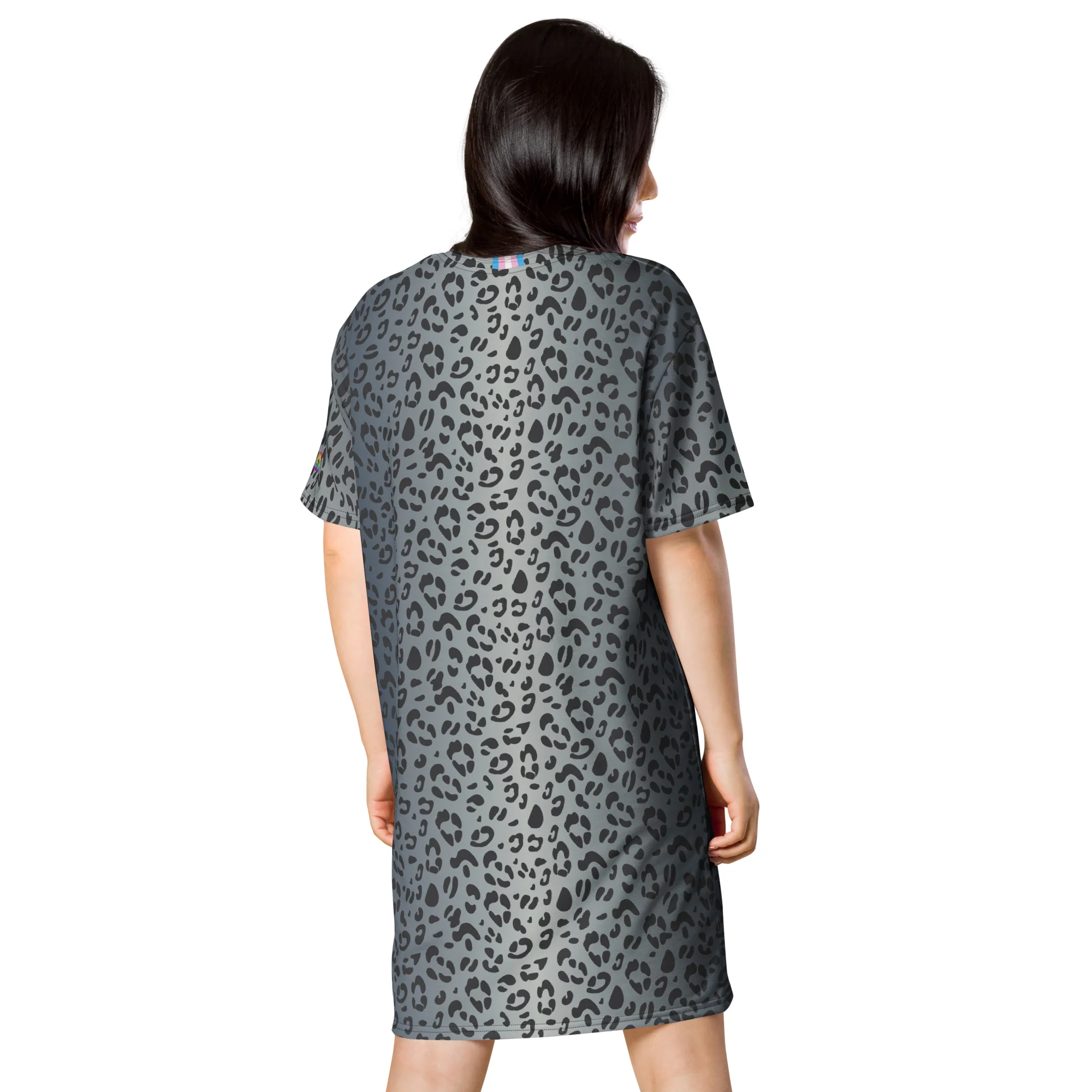 Blue Leopard Print T-Shirt Dress With Trans Collar Flag - Image 3