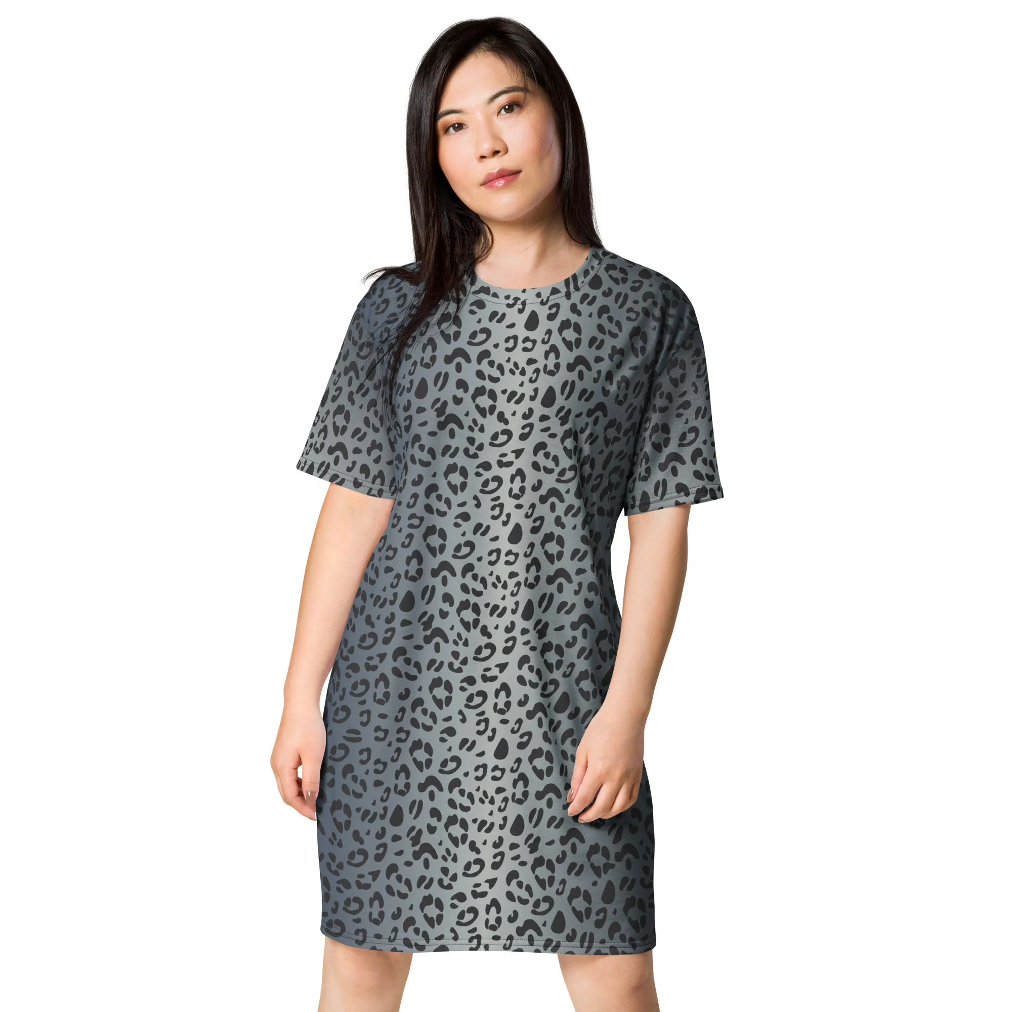 Blue Leopard Print T-Shirt Dress With Trans Collar Flag - Image 4