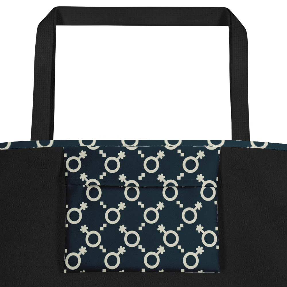 Blue and Cream Non-Binary Symbol Pattern Large Tote/Beach Bag - Image 3