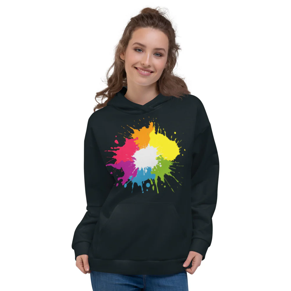 Blue Rainbow Paint Spatter Hoodie - Image 5