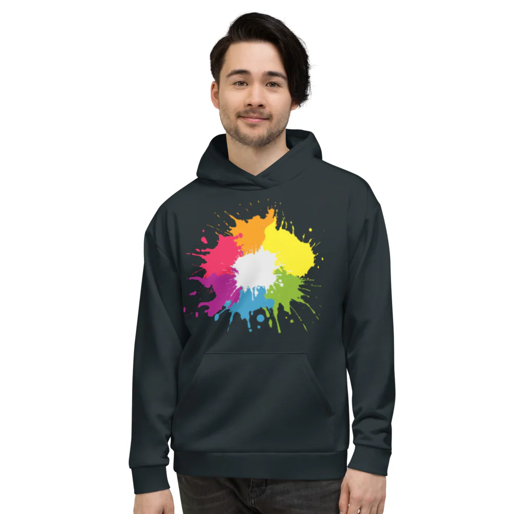Blue Rainbow Paint Spatter Hoodie - Image 6