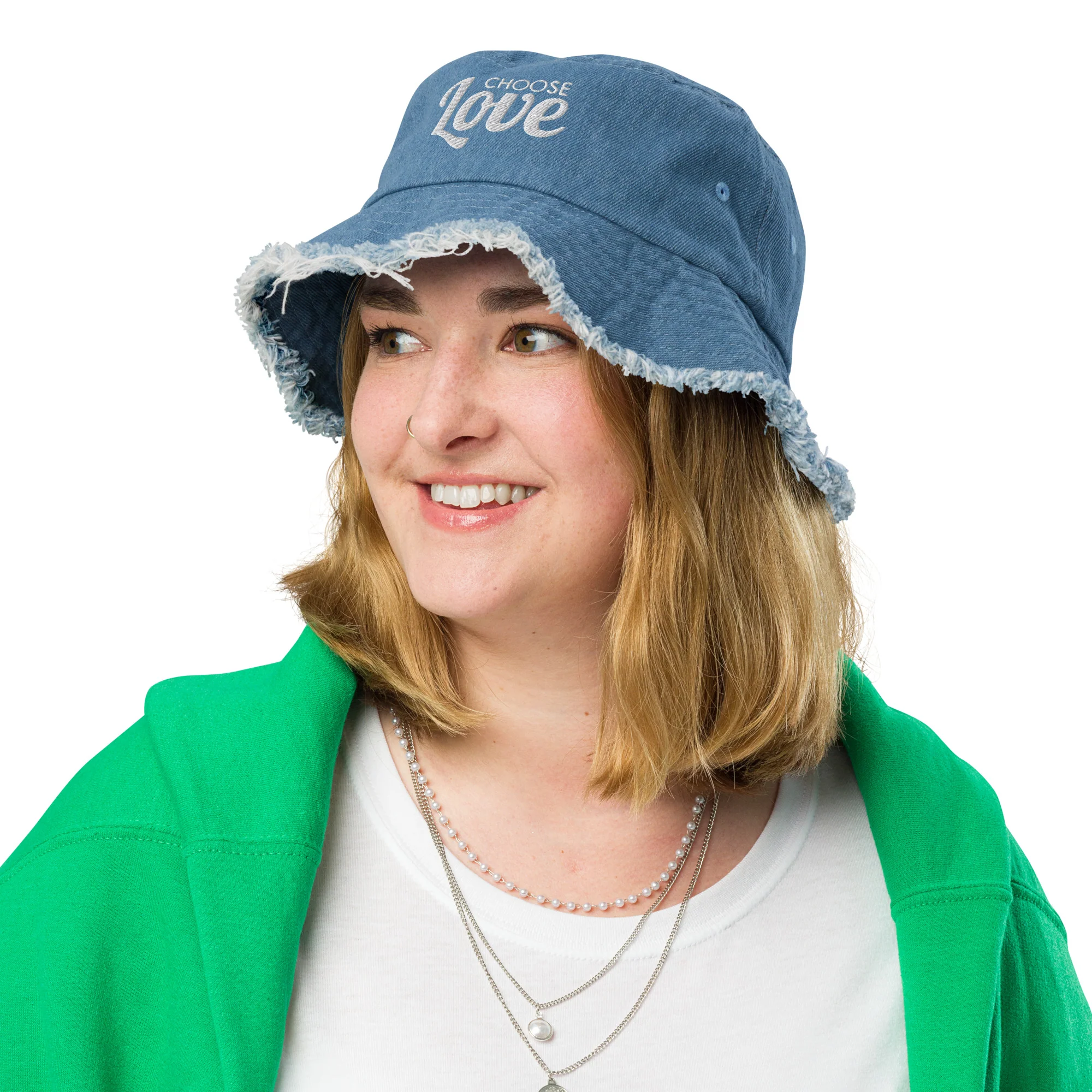 Choose Love Distressed Denim Bucket Hat - Image 8