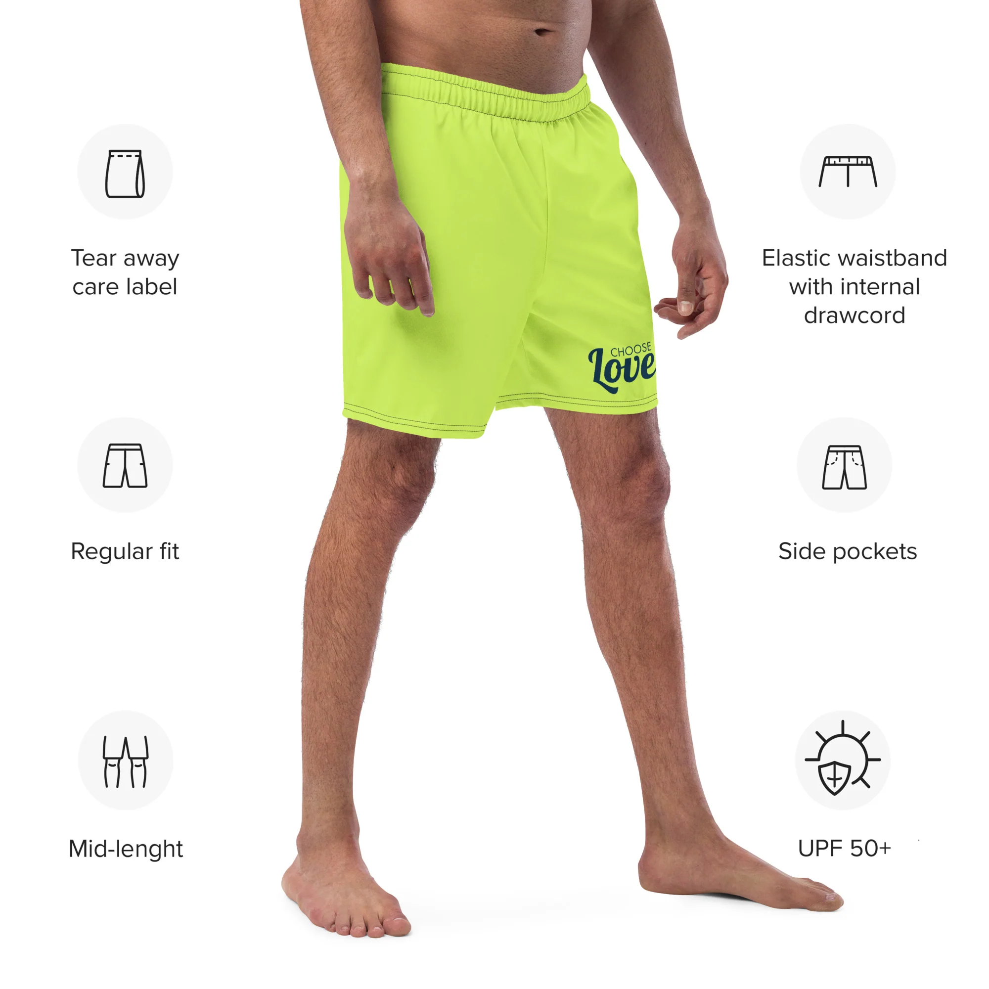 Choose Love Lime Swimming Trunks - Image 6