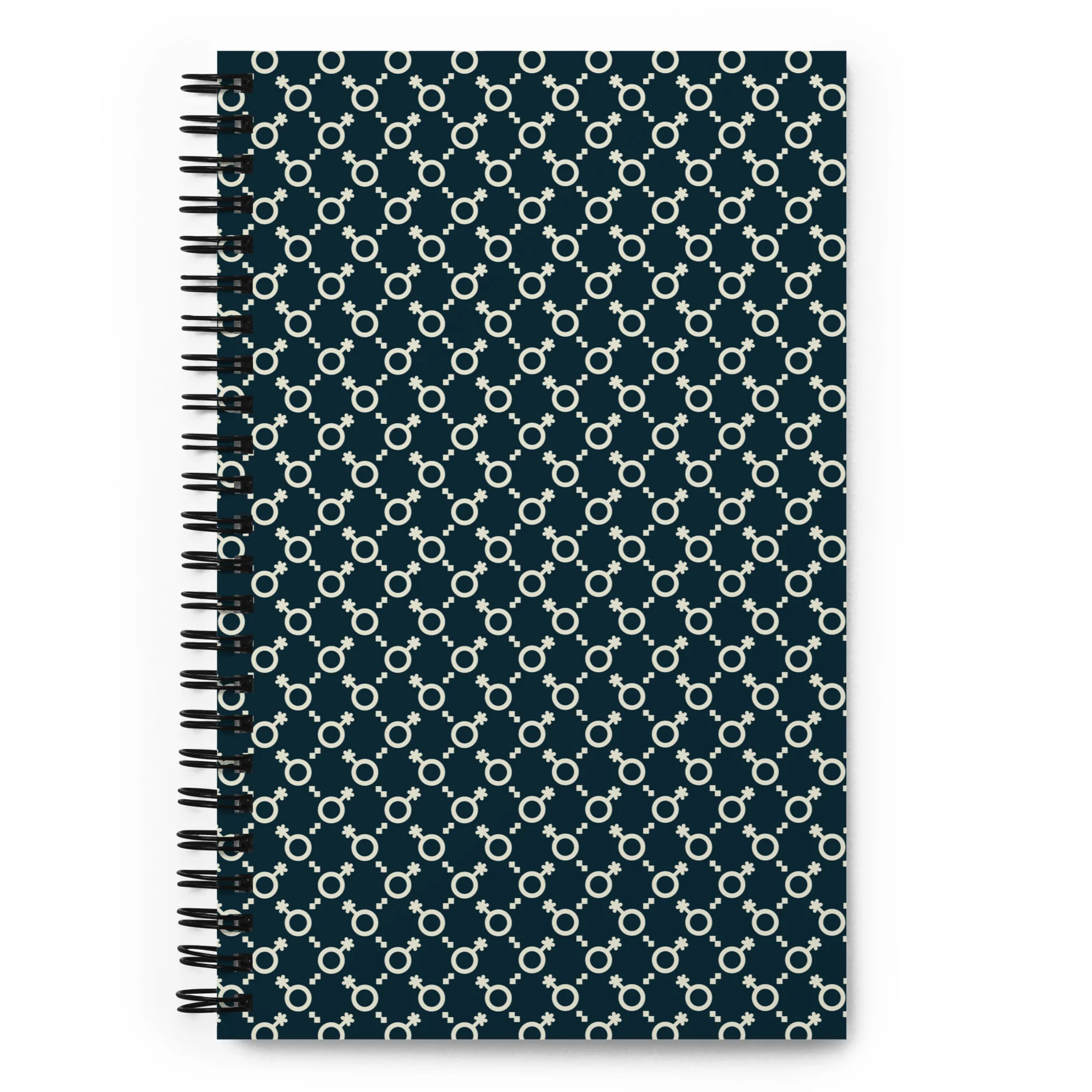 Cream and Blue Non-Binary Symbol Pattern Spiral Notebook
