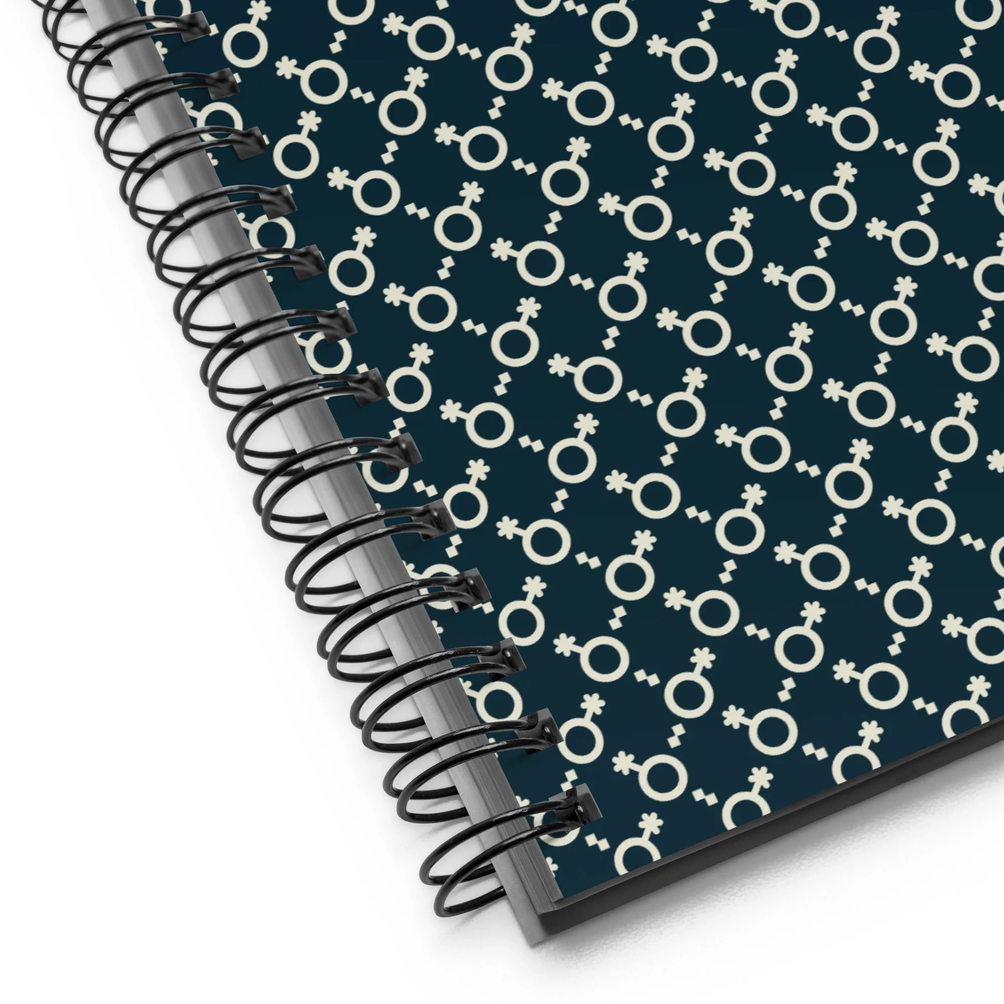 Cream and Blue Non-Binary Symbol Pattern Spiral Notebook - Image 2