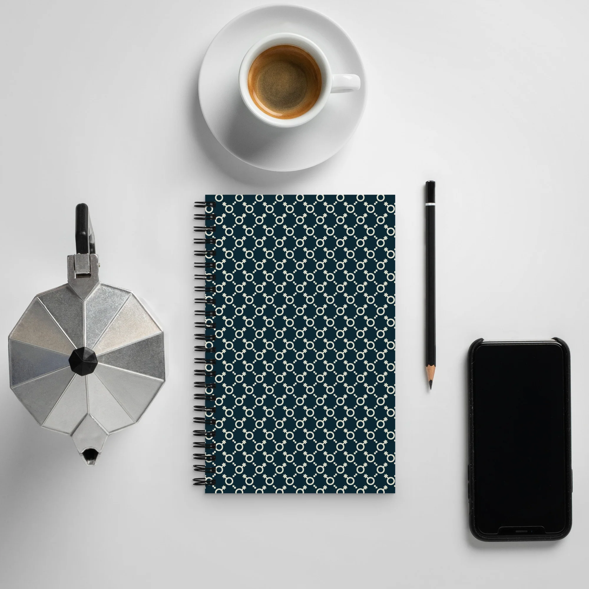 Cream and Blue Non-Binary Symbol Pattern Spiral Notebook - Image 5