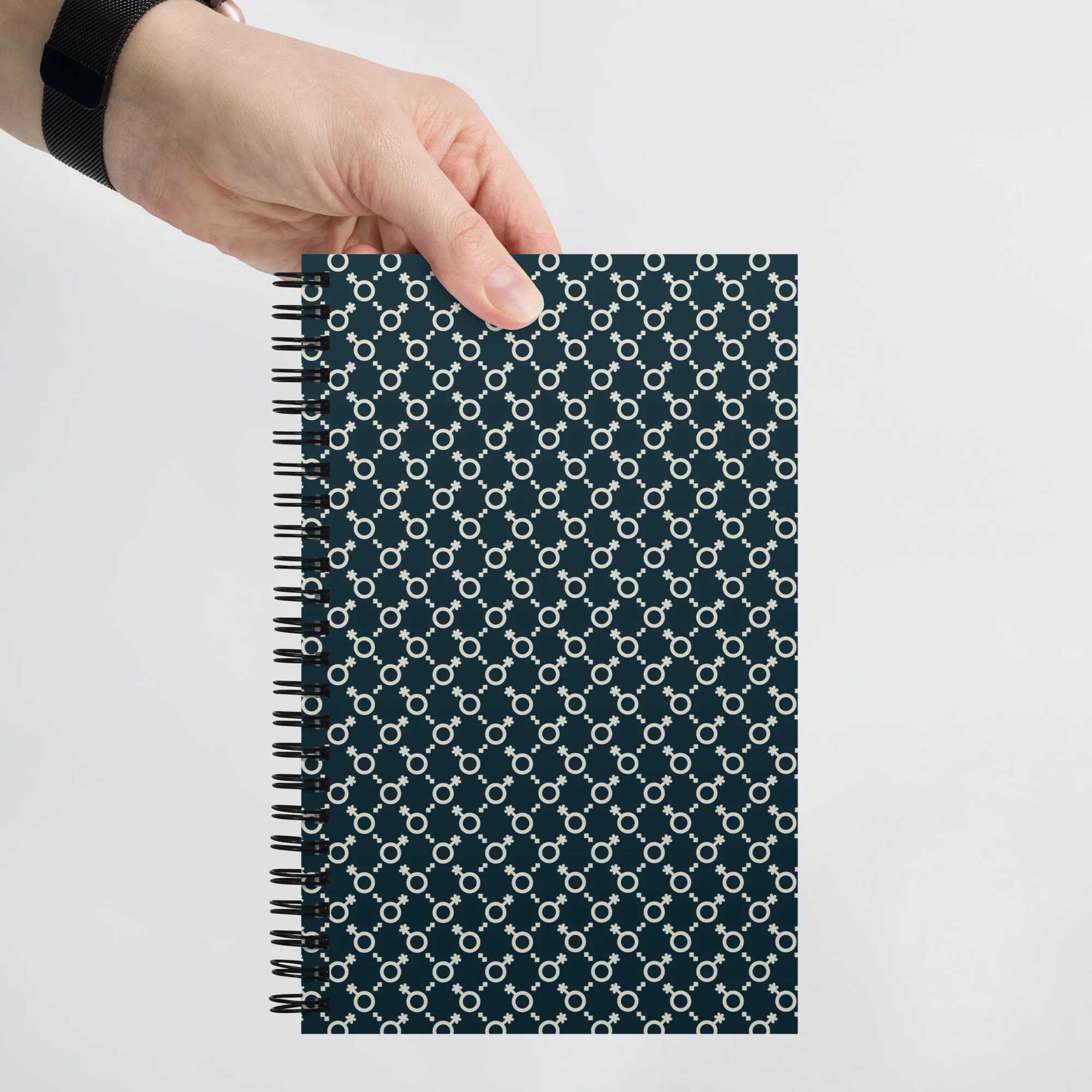 Cream and Blue Non-Binary Symbol Pattern Spiral Notebook - Image 6