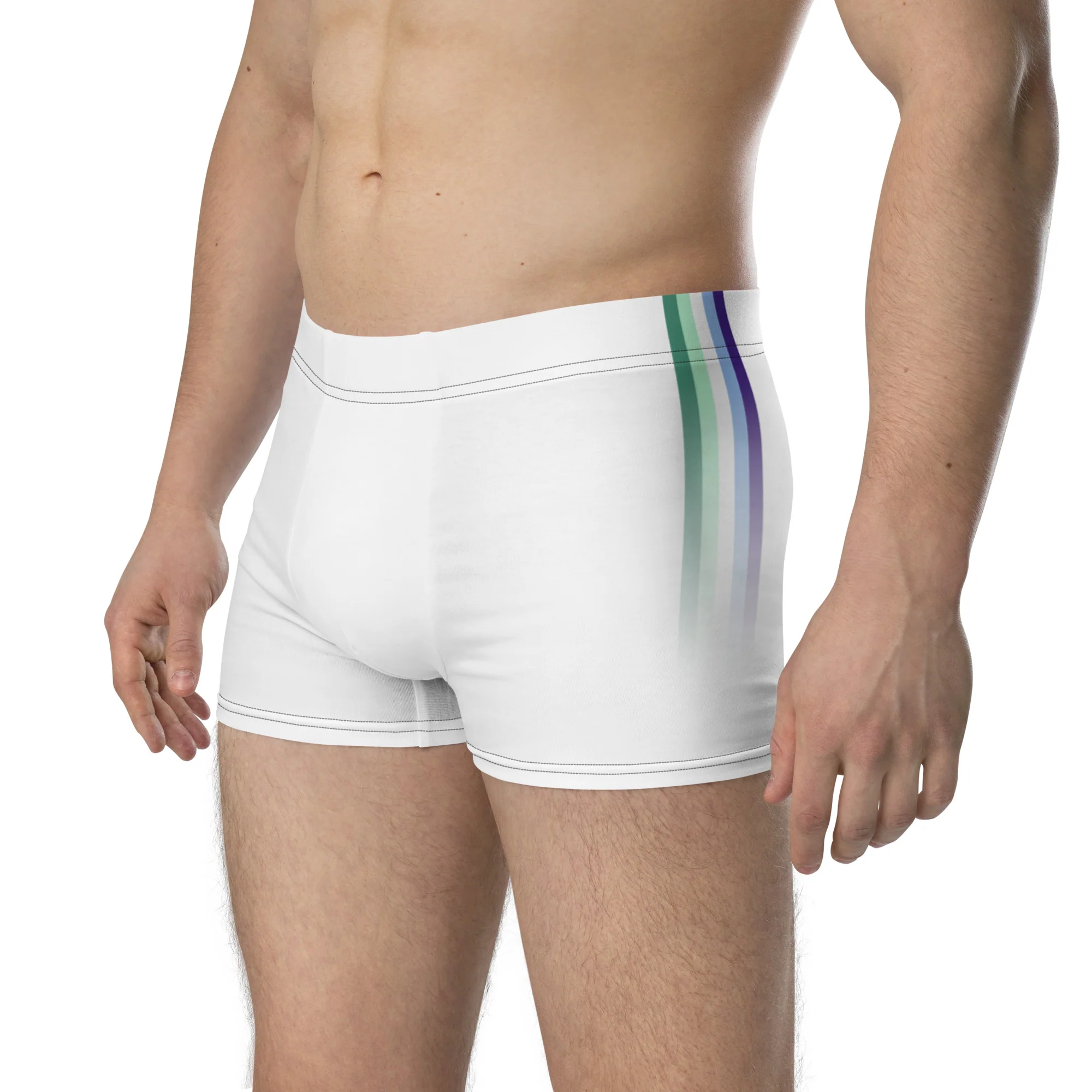Gay Men's Pride Flag Side Stripe Fade White Boxer Briefs
