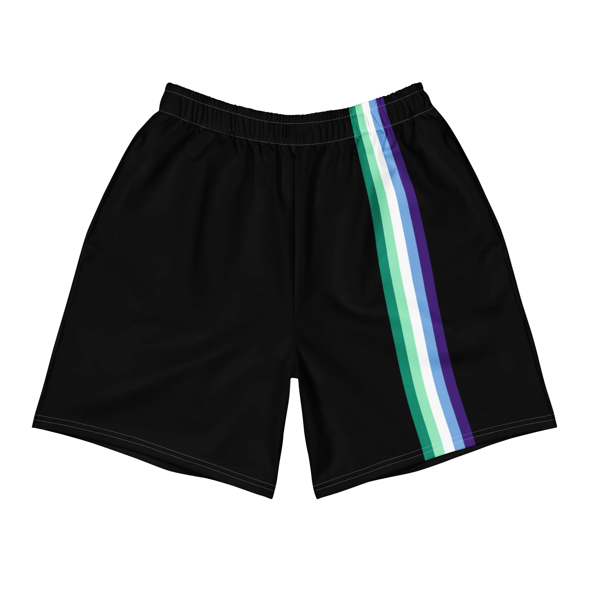 Gay Men's Pride Flag Stripe Black Athletic Long Shorts