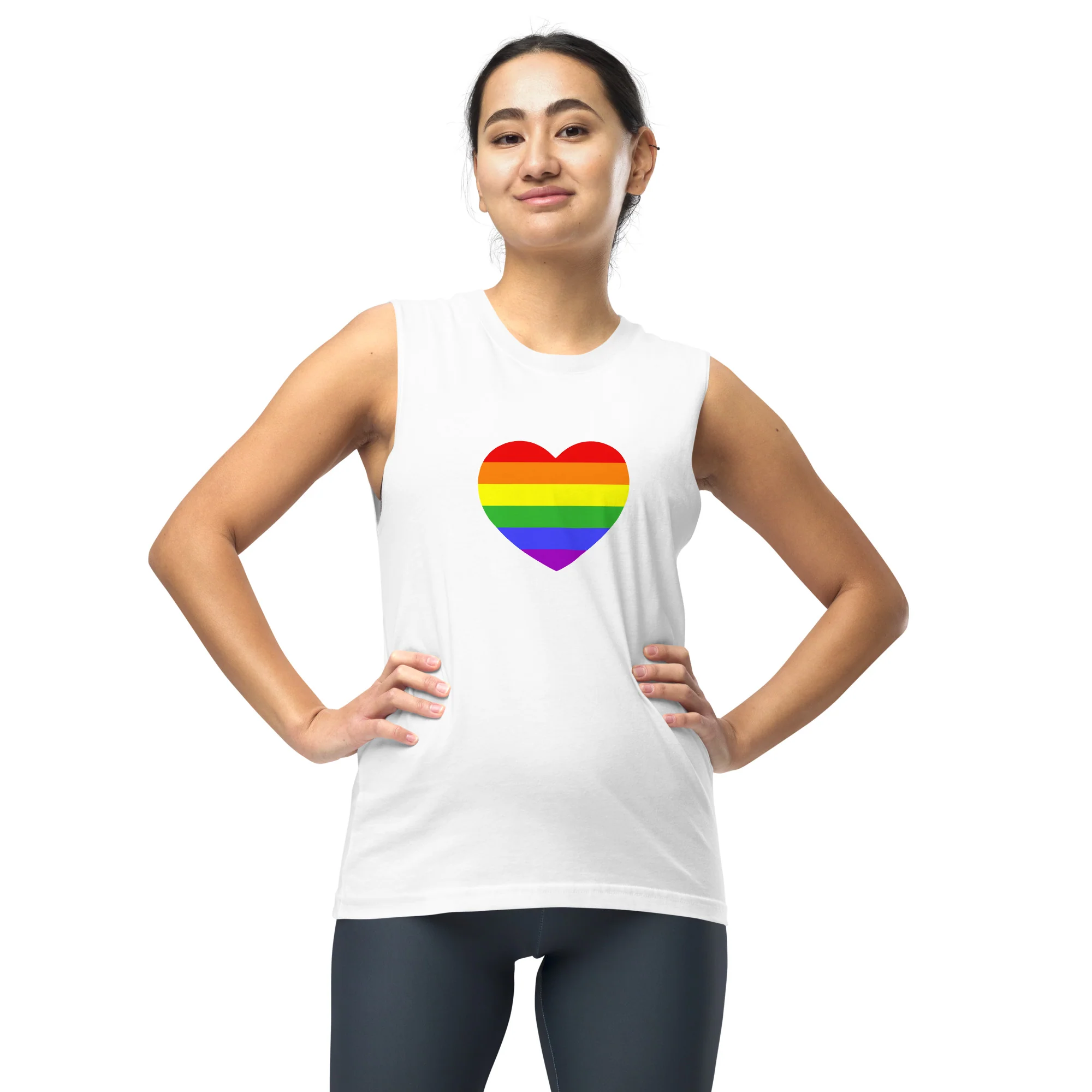 Rainbow Pride Flag Heart Muscle Shirt - Image 4