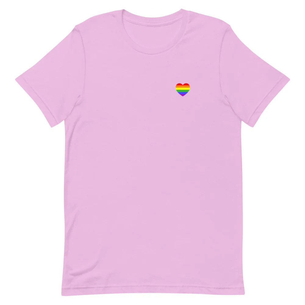Rainbow Pride Flag Small Heart T-Shirt - Image 7