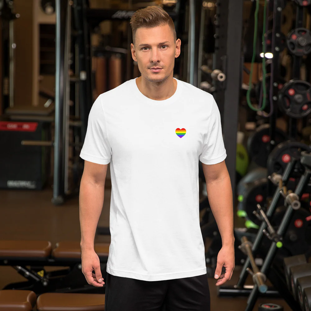 Rainbow Pride Flag Small Heart T-Shirt - Image 9