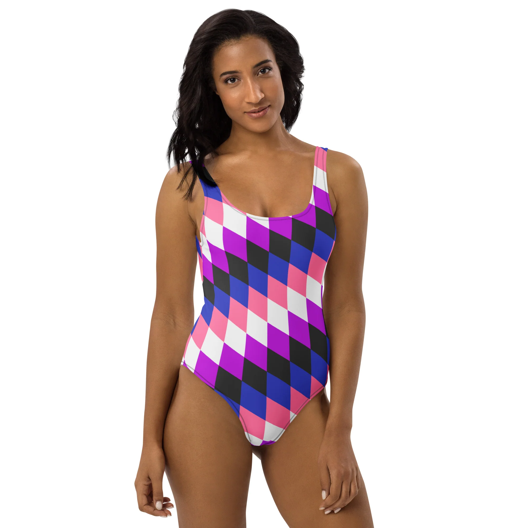 Gender Fluid Pride Flag Diamonds One-Piece Swimsuit - Image 7