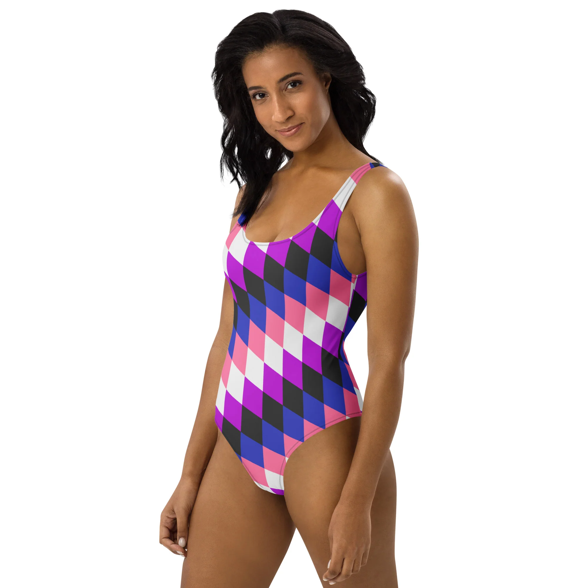 Gender Fluid Pride Flag Diamonds One-Piece Swimsuit - Image 8