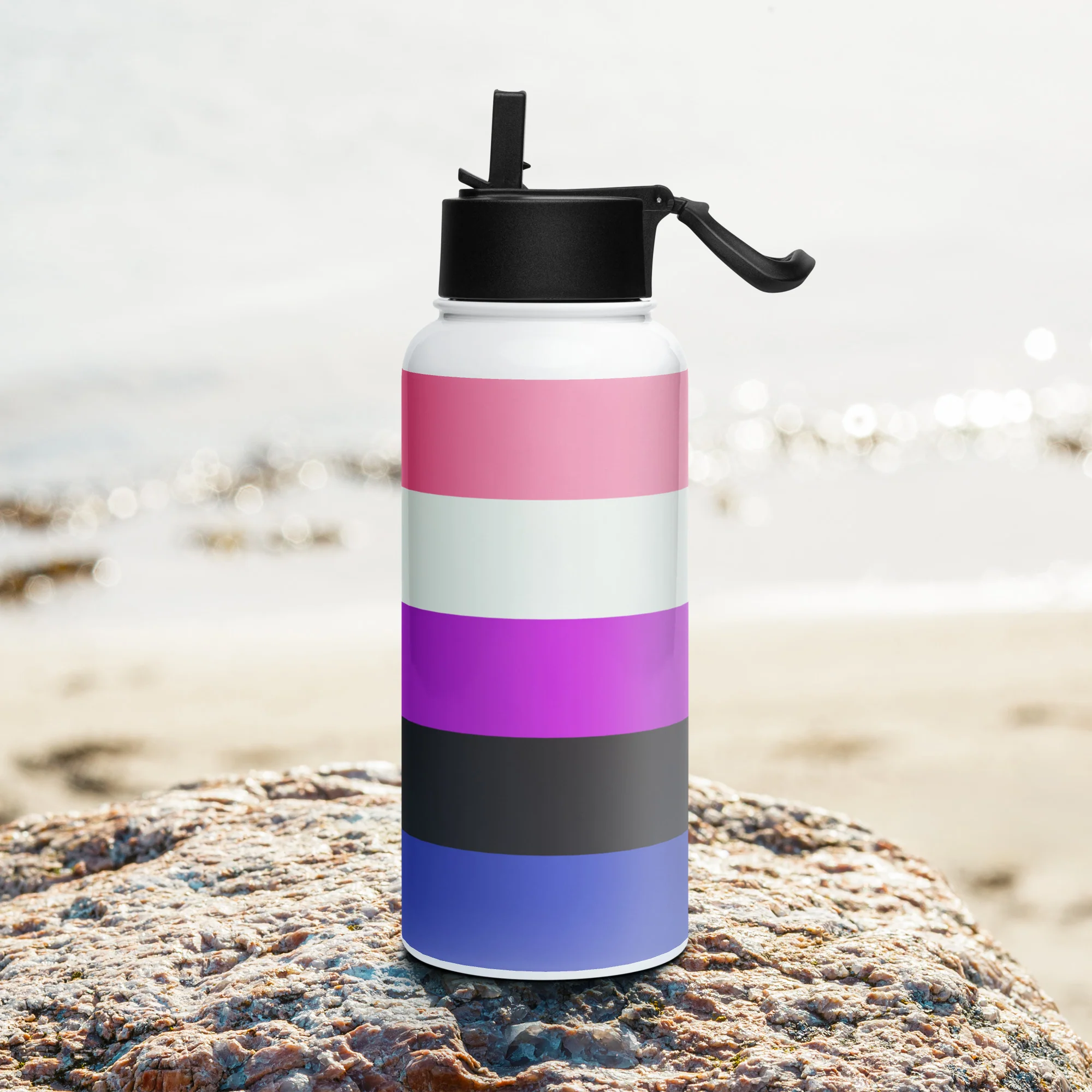 Gender Fluid Pride Flag Stainless Steel Water Bottle - Image 4