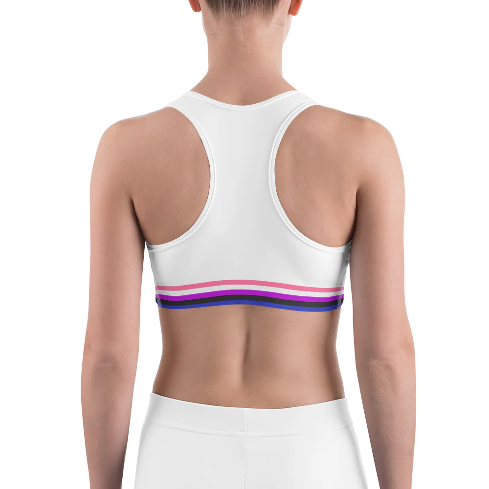 Gender Fluid Pride Flag Trim Sports Bra (White) - Image 4