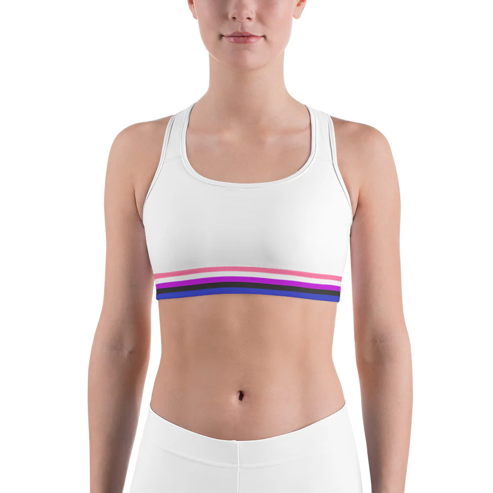 Gender Fluid Pride Flag Trim Sports Bra (White) - Image 5
