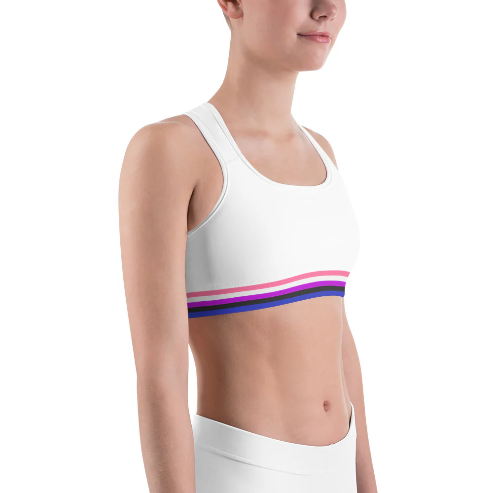 Gender Fluid Pride Flag Trim Sports Bra (White) - Image 7