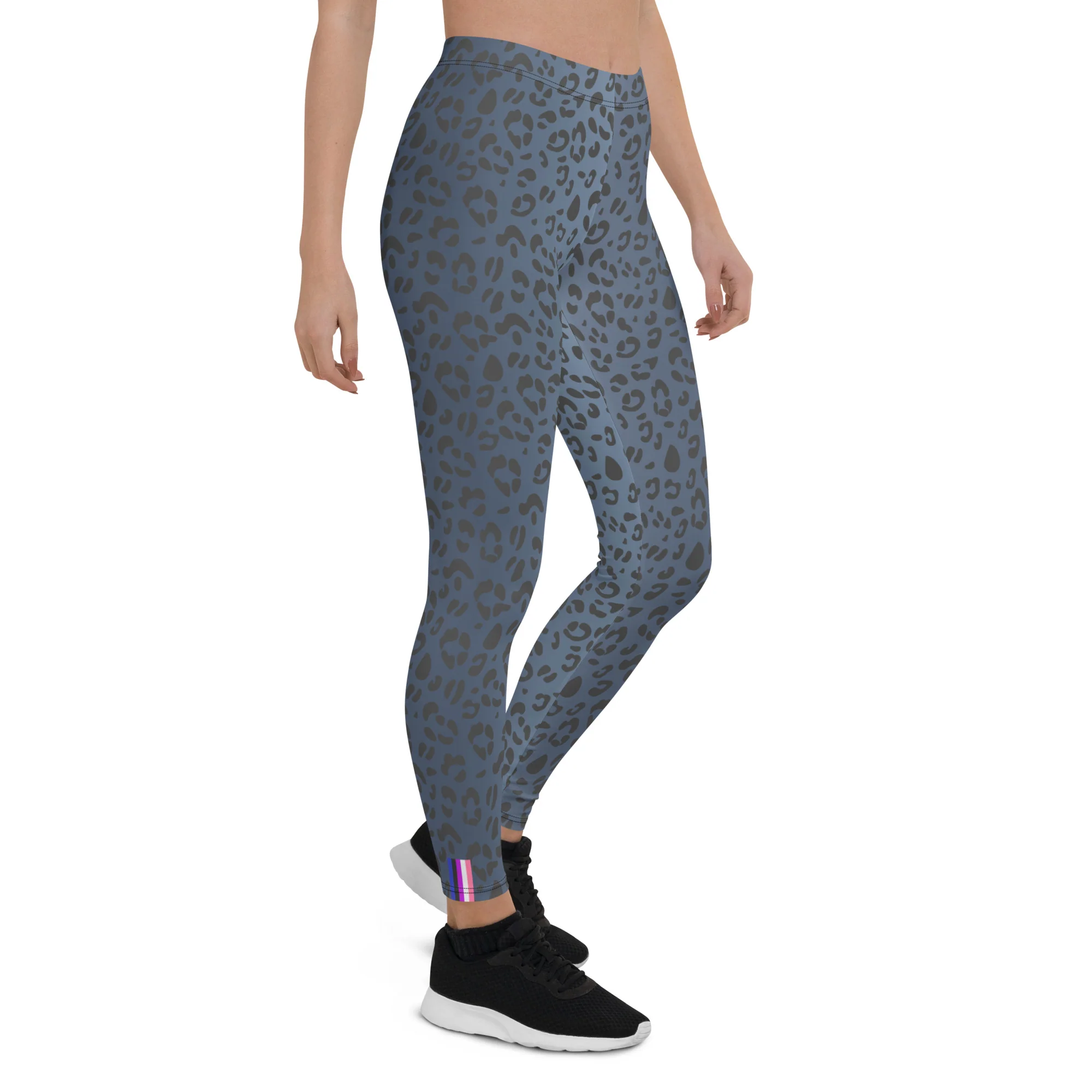 Gender Fluid Pride Flash Blue Leopard Print Leggings - Image 5