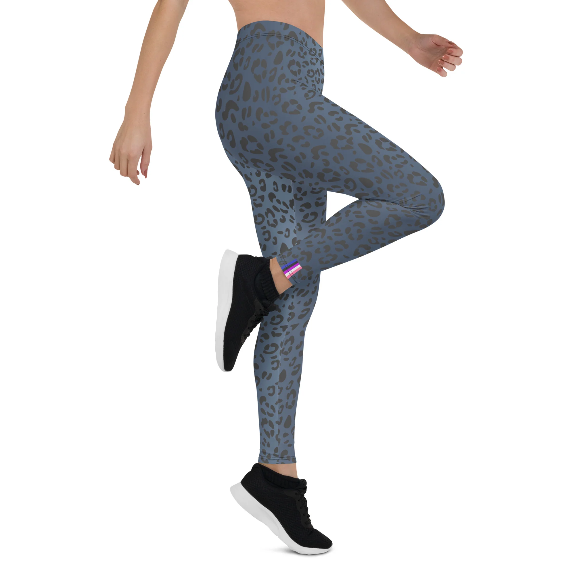 Gender Fluid Pride Flash Blue Leopard Print Leggings - Image 6