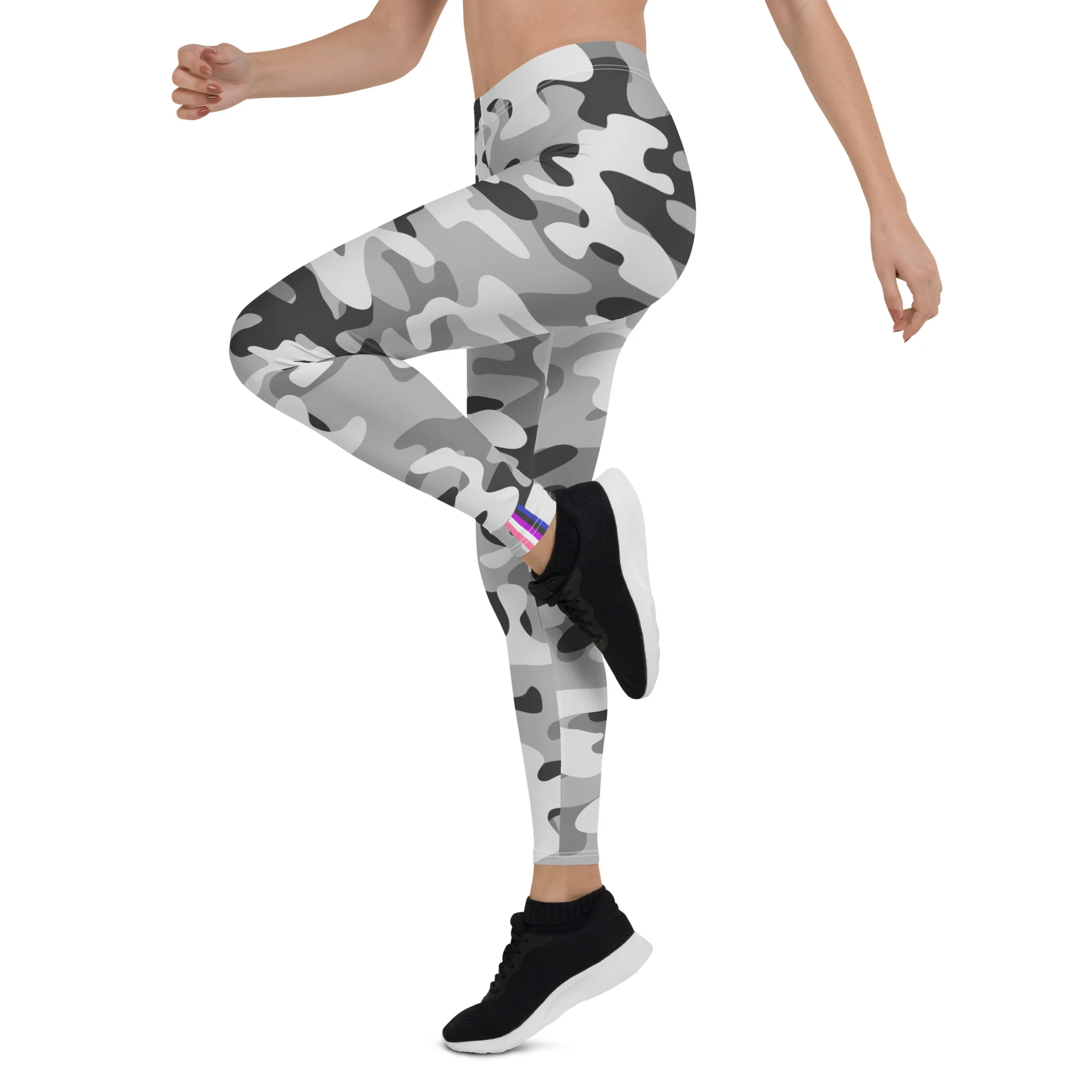 Gender Fluid Pride Flash Grey Camo Leggings - Image 4