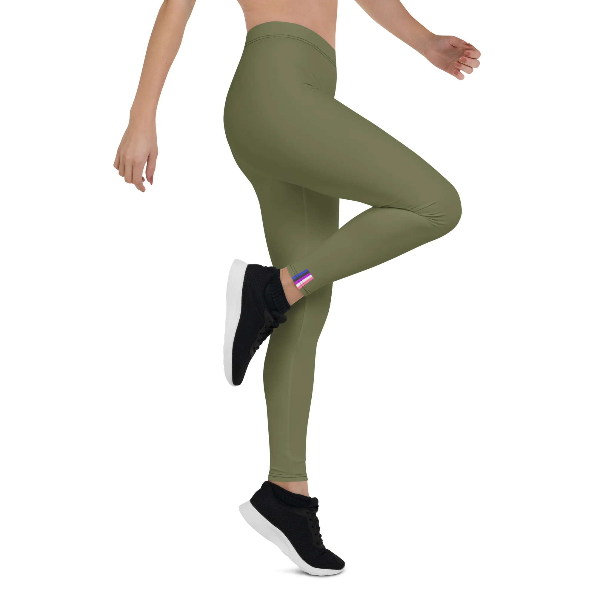 Gender Fluid Pride Flash Olive Leggings - Image 6
