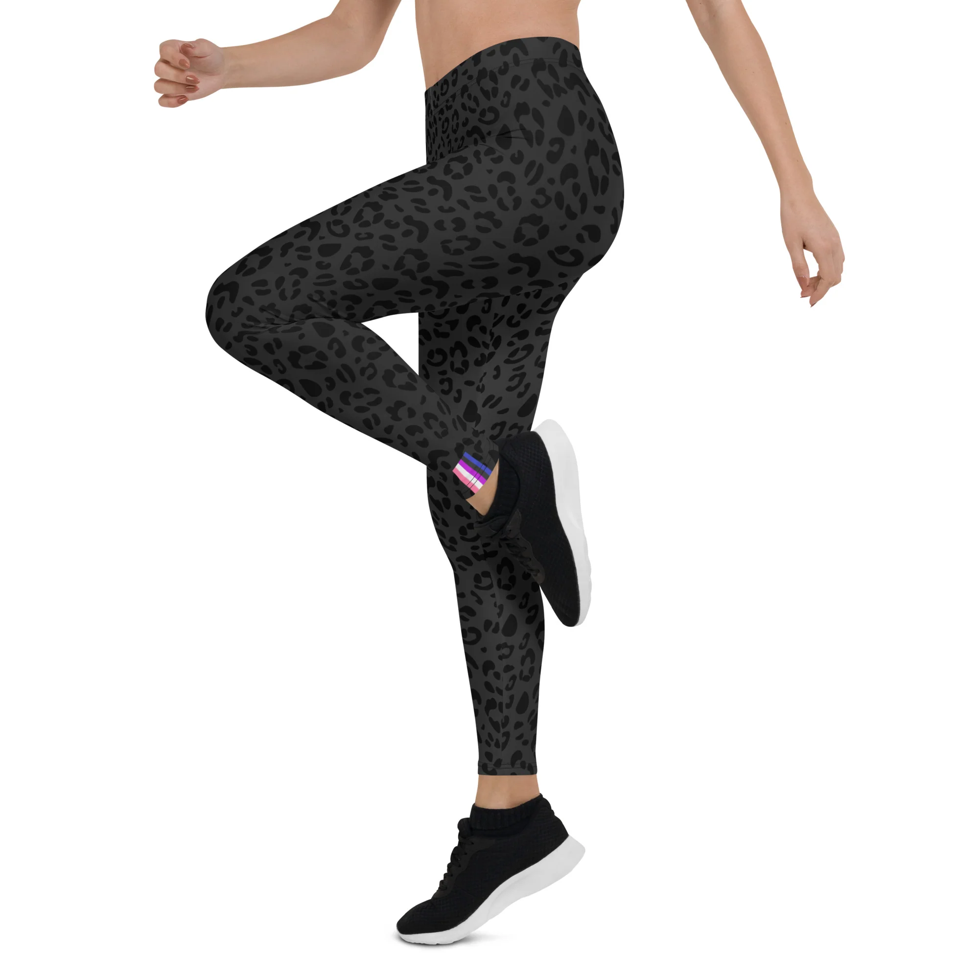 Gender Fluid Pride Flash Black Leopard Print Leggings - Image 2