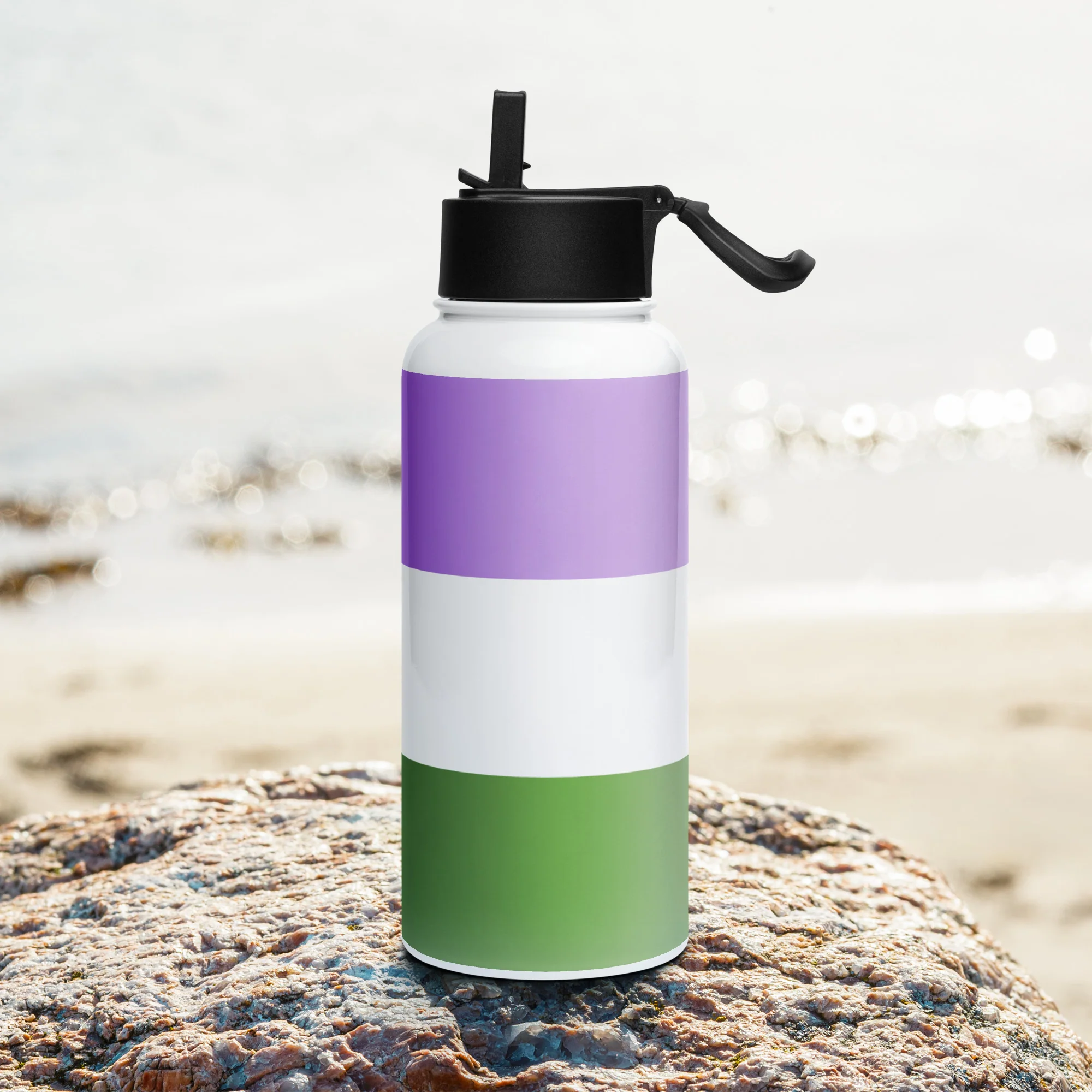 Genderqueer Pride Flag Stainless Steel Water Bottle - Image 3