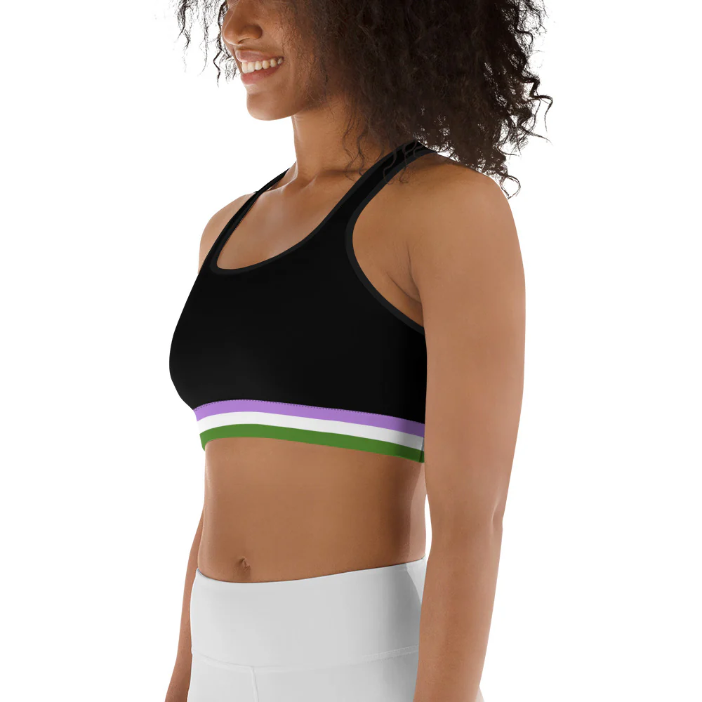 Genderqueer Pride Flag Trim Sports Bra (Black) - Image 3