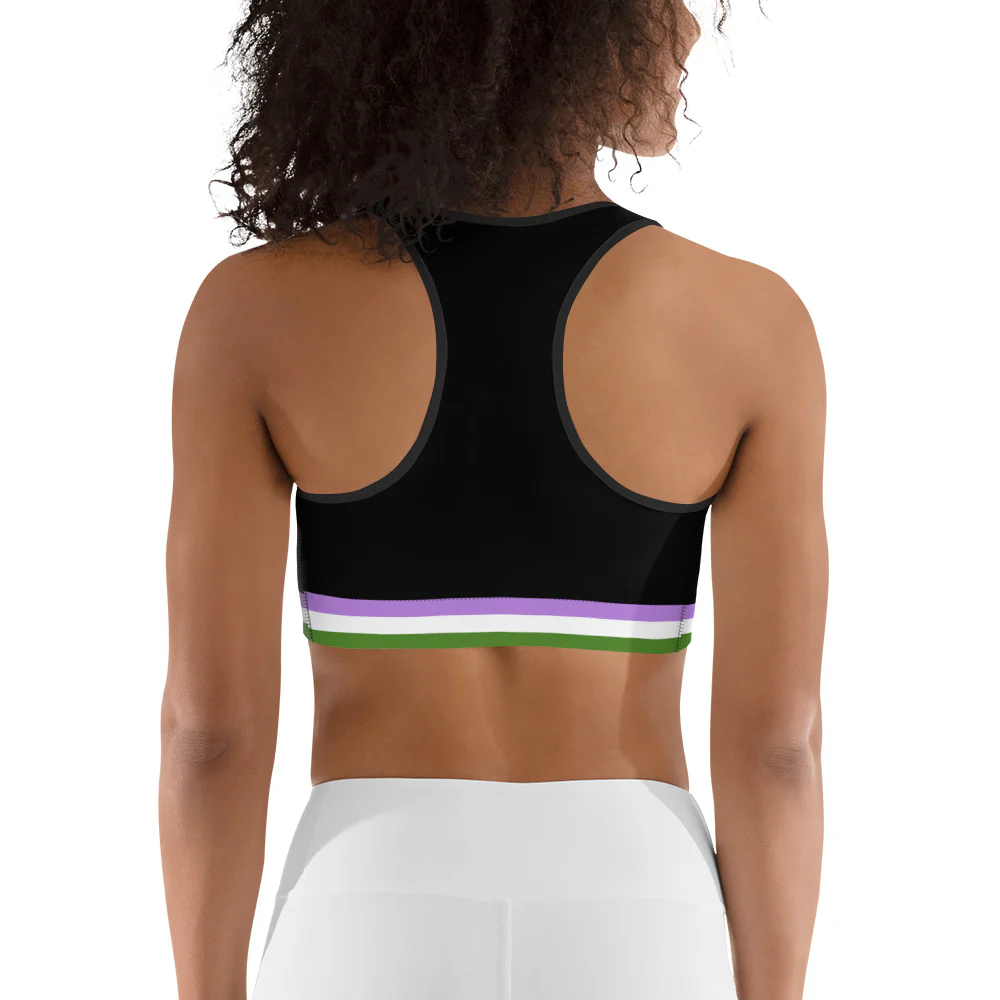 Genderqueer Pride Flag Trim Sports Bra (Black) - Image 5