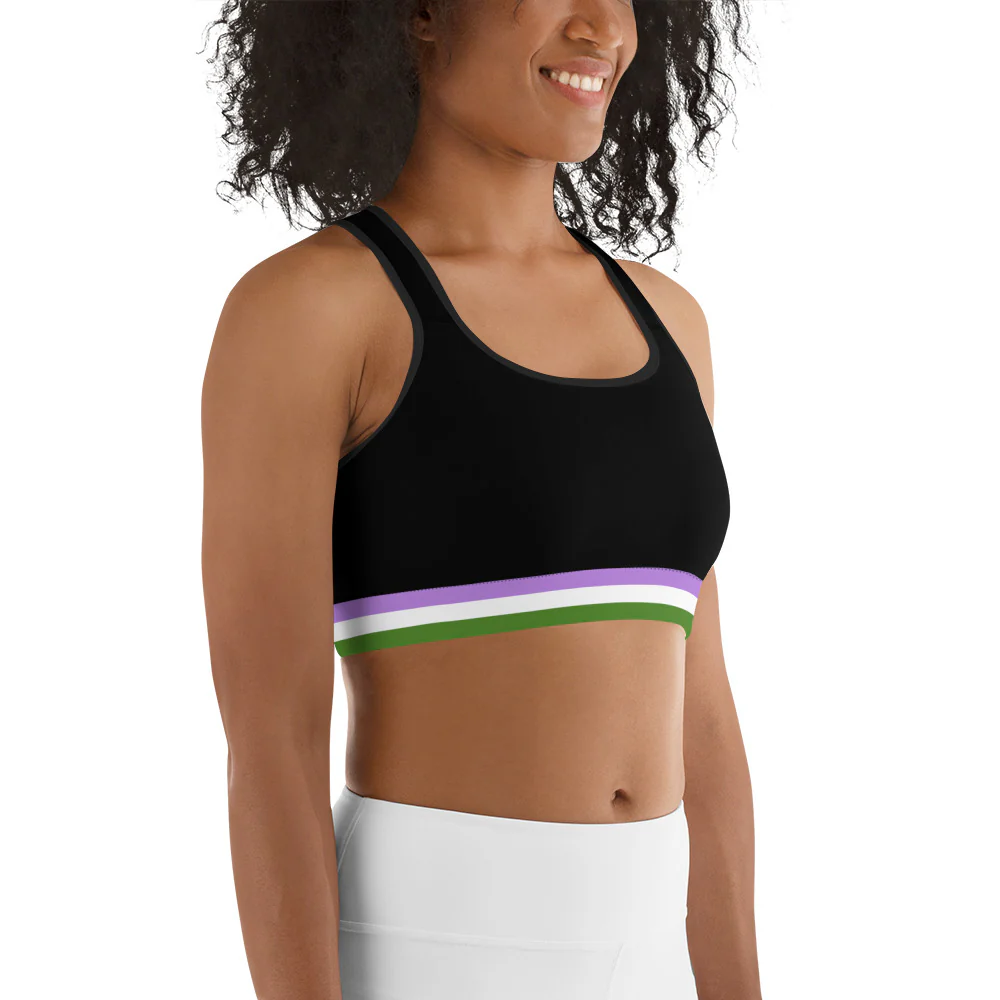 Genderqueer Pride Flag Trim Sports Bra (Black) - Image 6