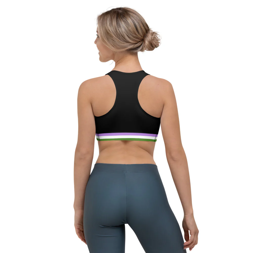 Genderqueer Pride Flag Trim Sports Bra (Black) - Image 8