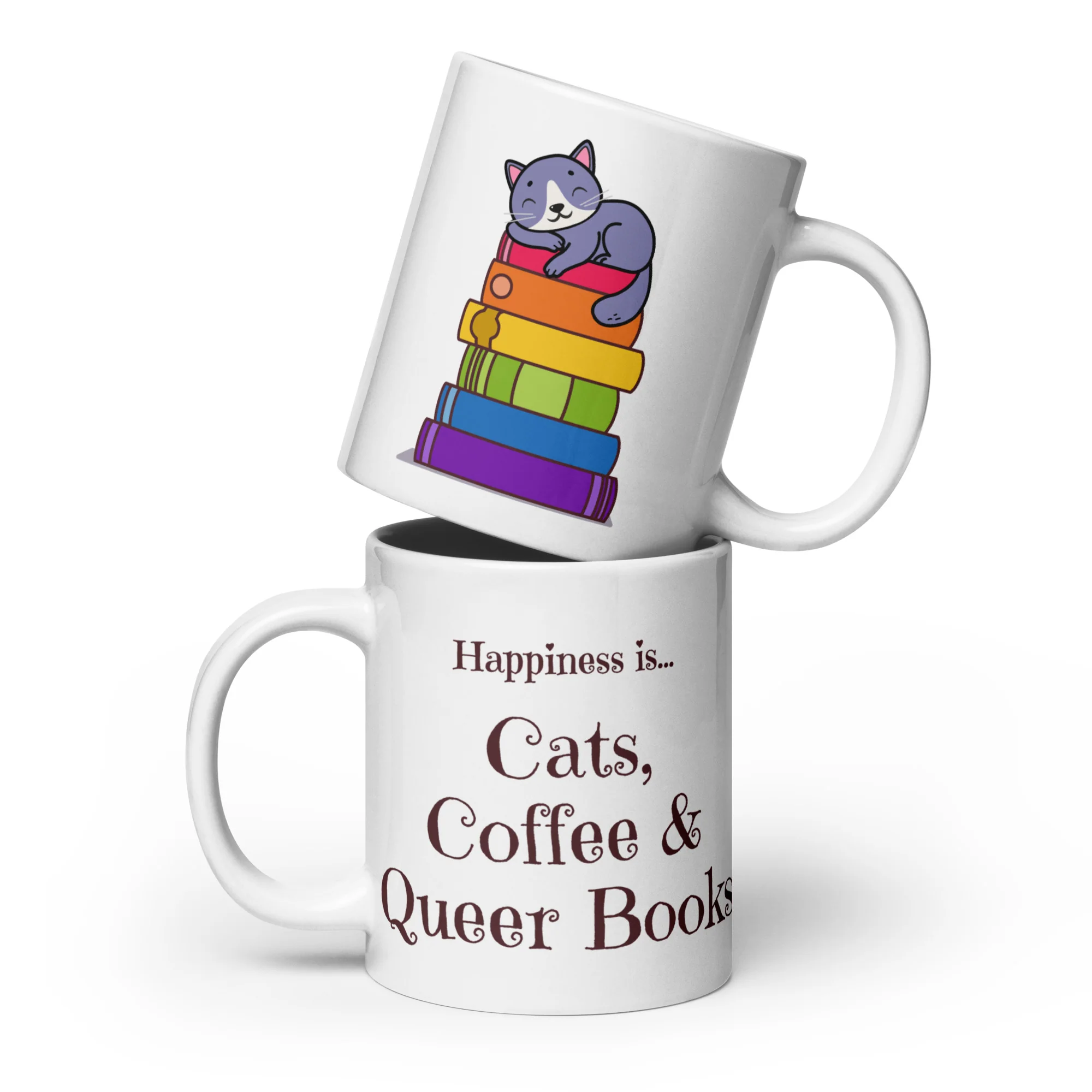 Happiness Is Cats Coffee and Queer Books Mug