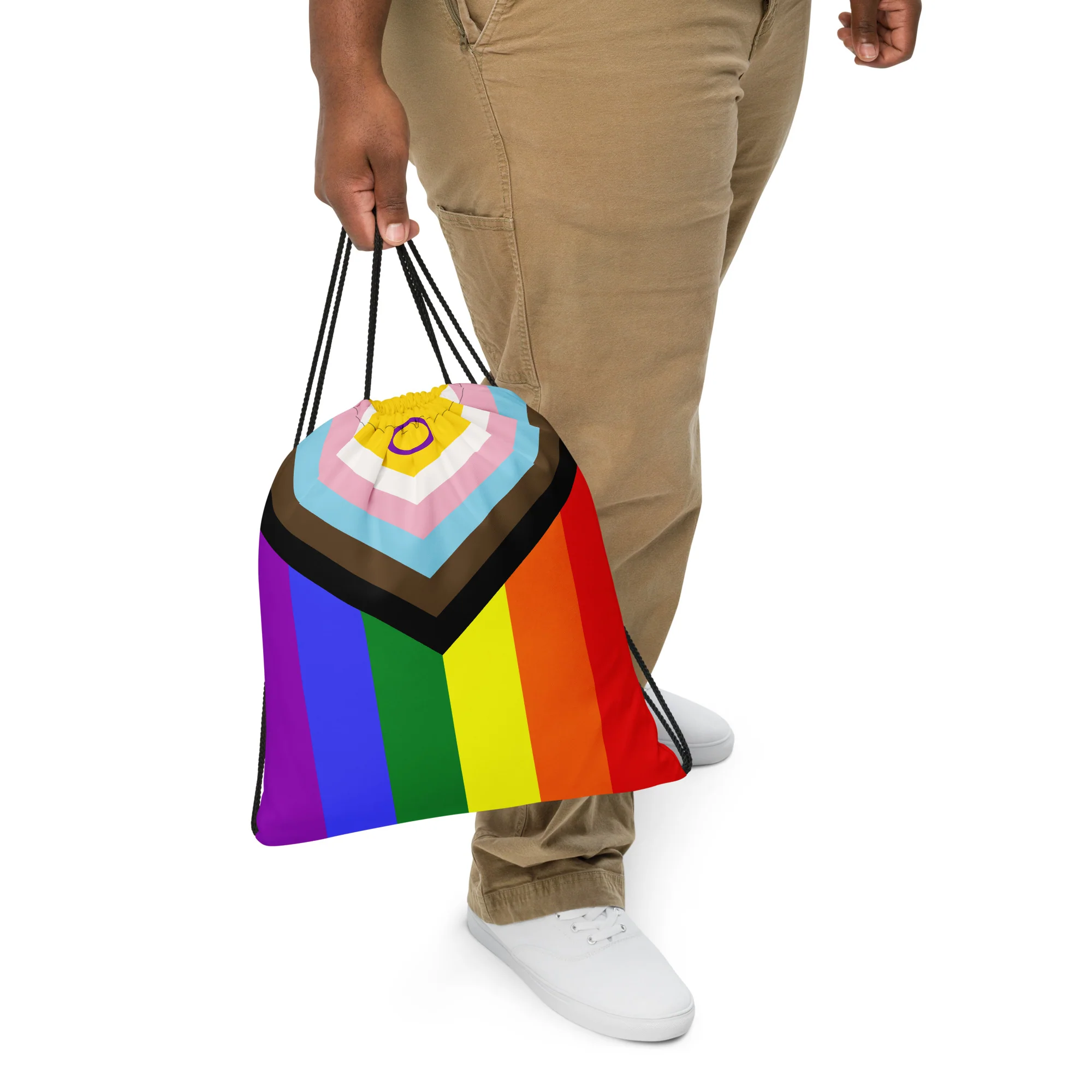 Intersex Inclusive Rainbow Pride Flag Drawstring Bag - Image 3