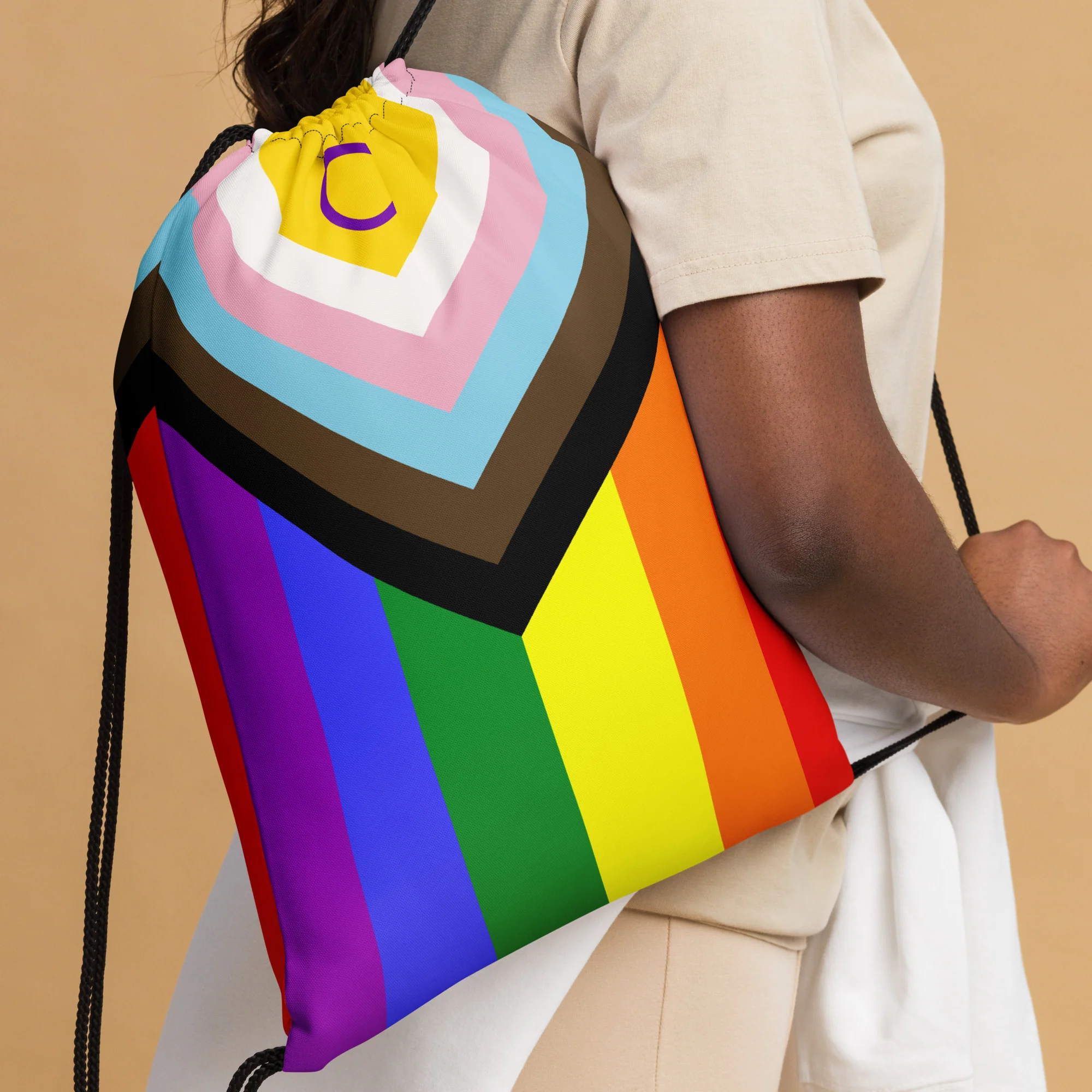 Intersex Inclusive Rainbow Pride Flag Drawstring Bag - Image 4