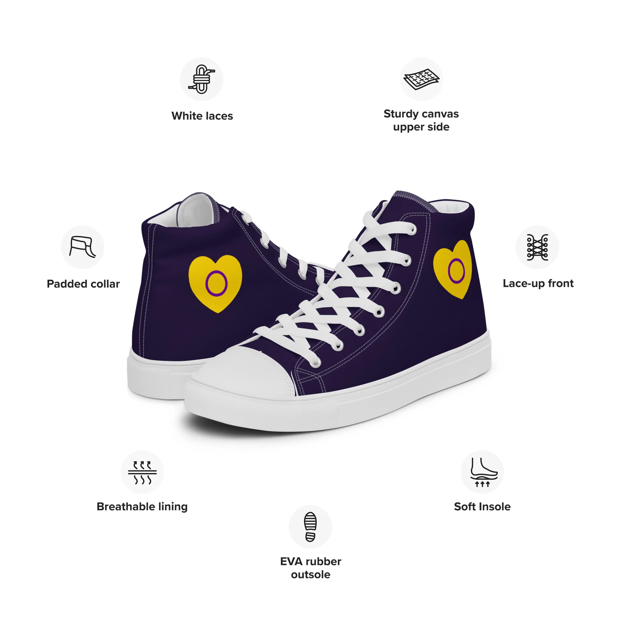 Intersex Pride Heart High Top Trainers (male sizes) - Image 4