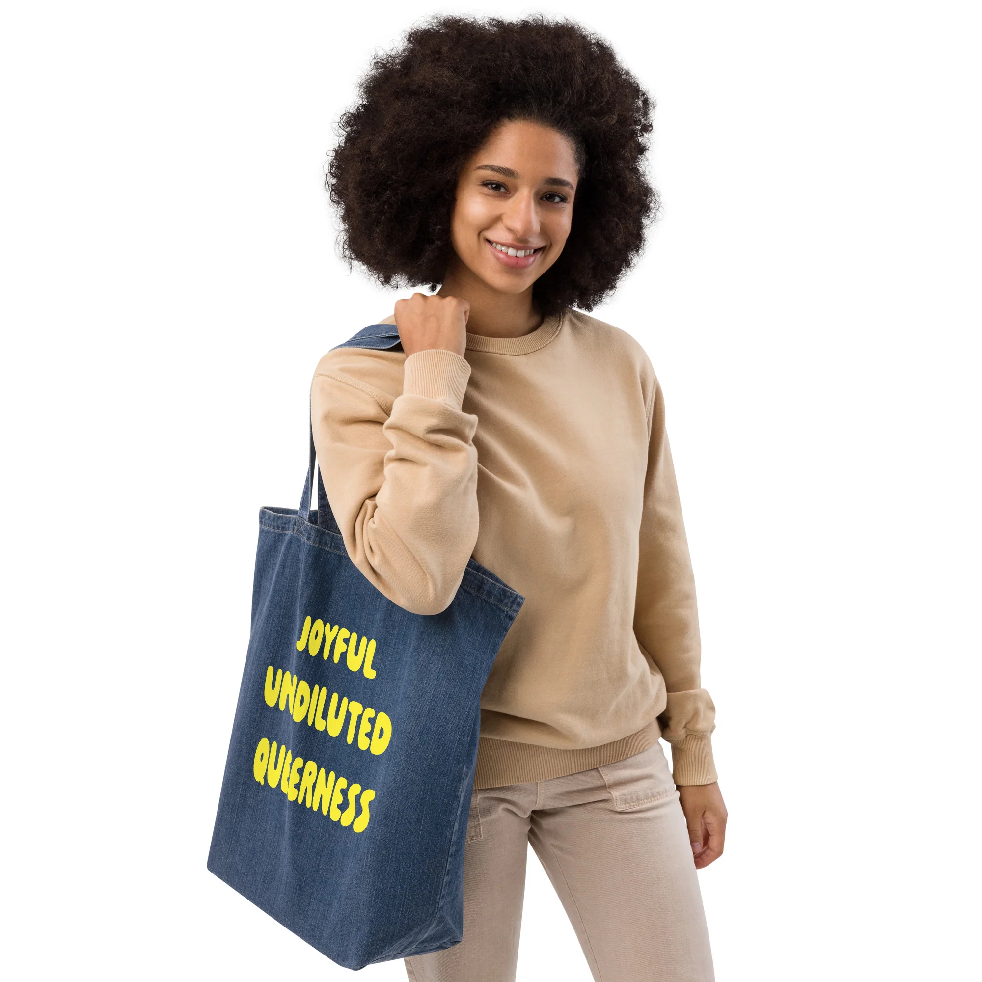 Joyful Undiluted Queerness Large Denim Tote Bag - Image 3