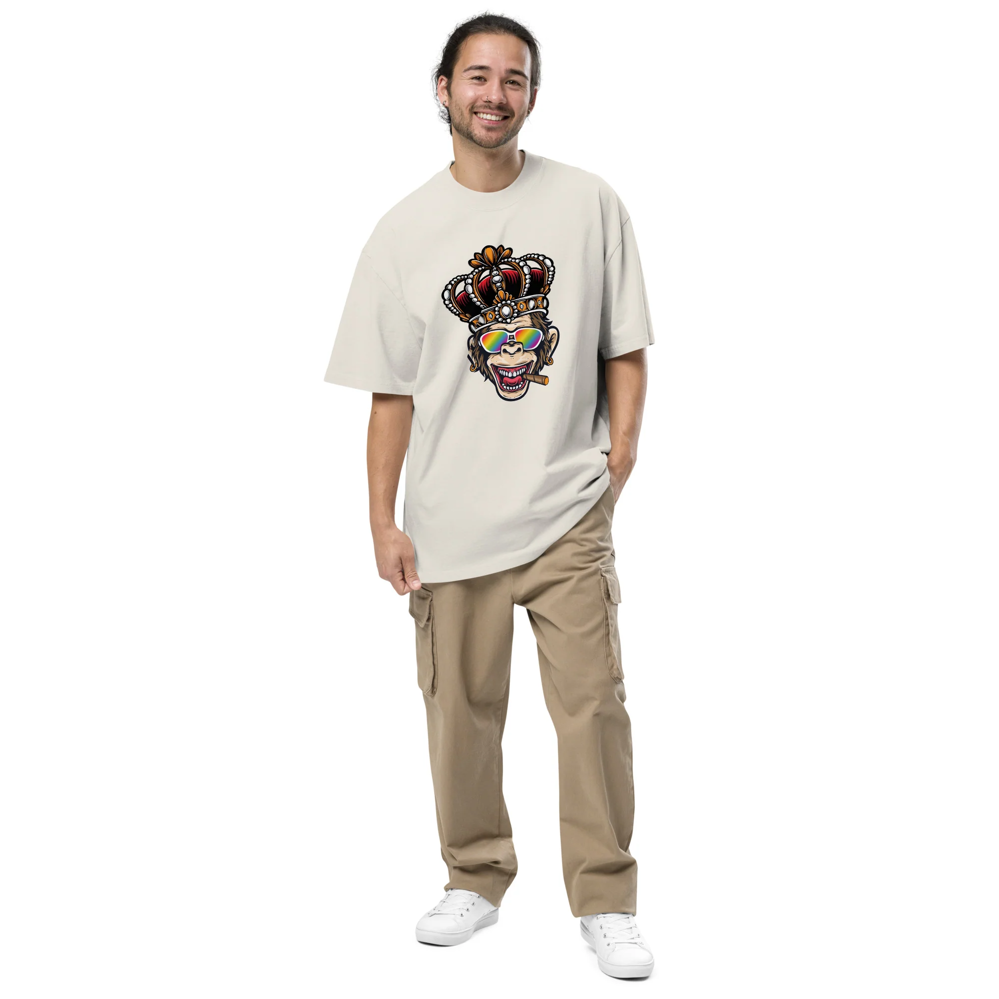 King Monkey With Rainbow Glasses Oversized Faded T-Shirt - Image 2