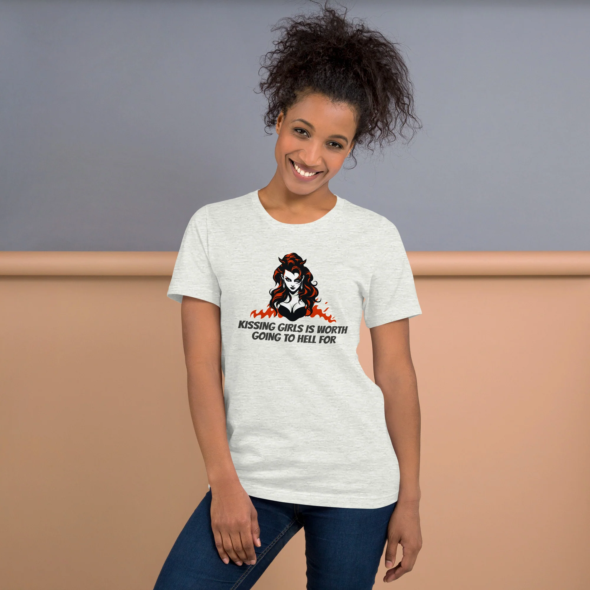 Kissing Girls Is Worth Going To Hell For T-Shirt - Image 3