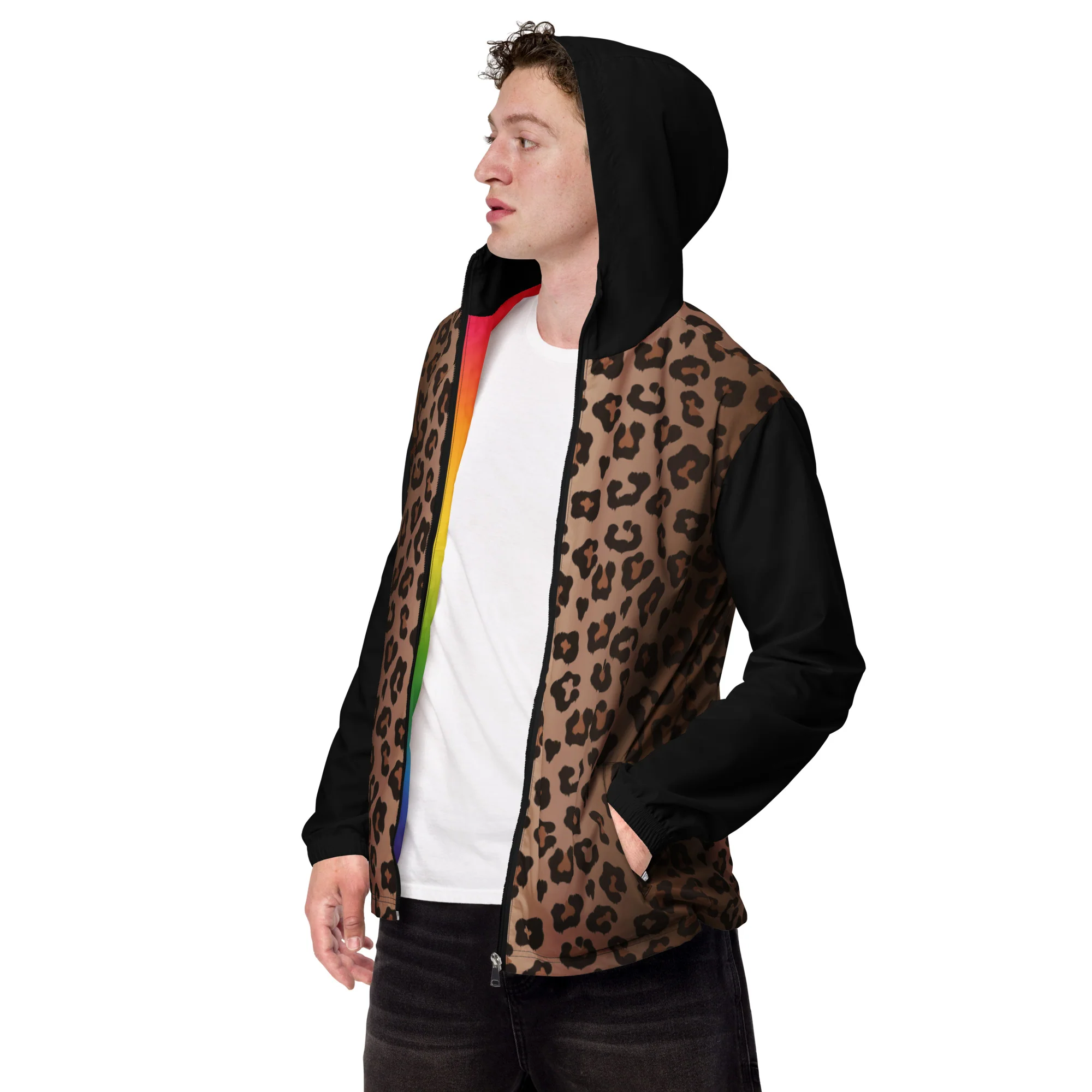 Leopard Print Windbreaker With Rainbow Pride Inside - Image 9