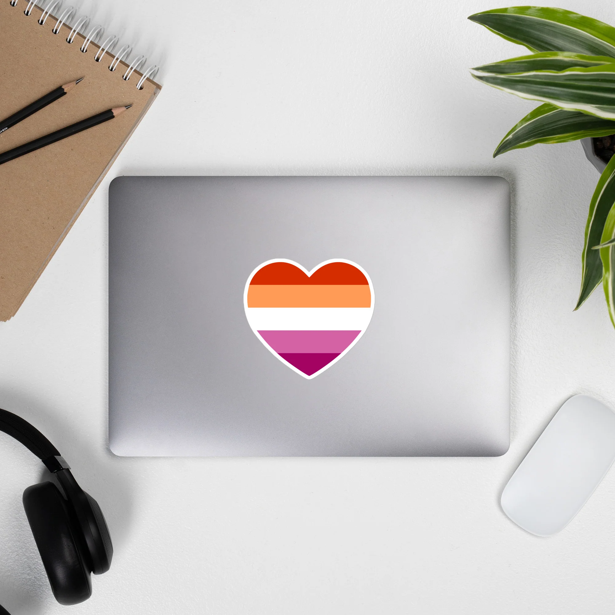 Lesbian 5 Stripe Flag Heart Sticker - Image 3