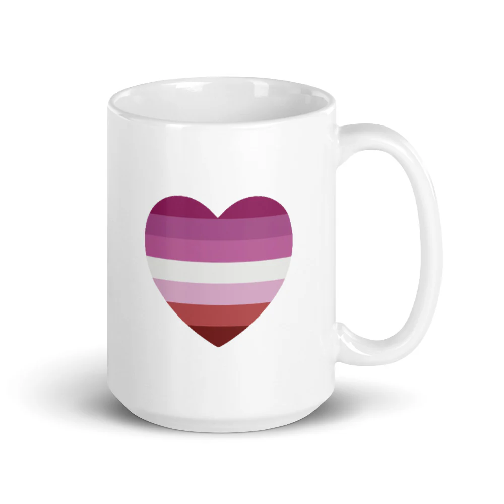Pink Lesbian Flag Heart Mug - Image 4