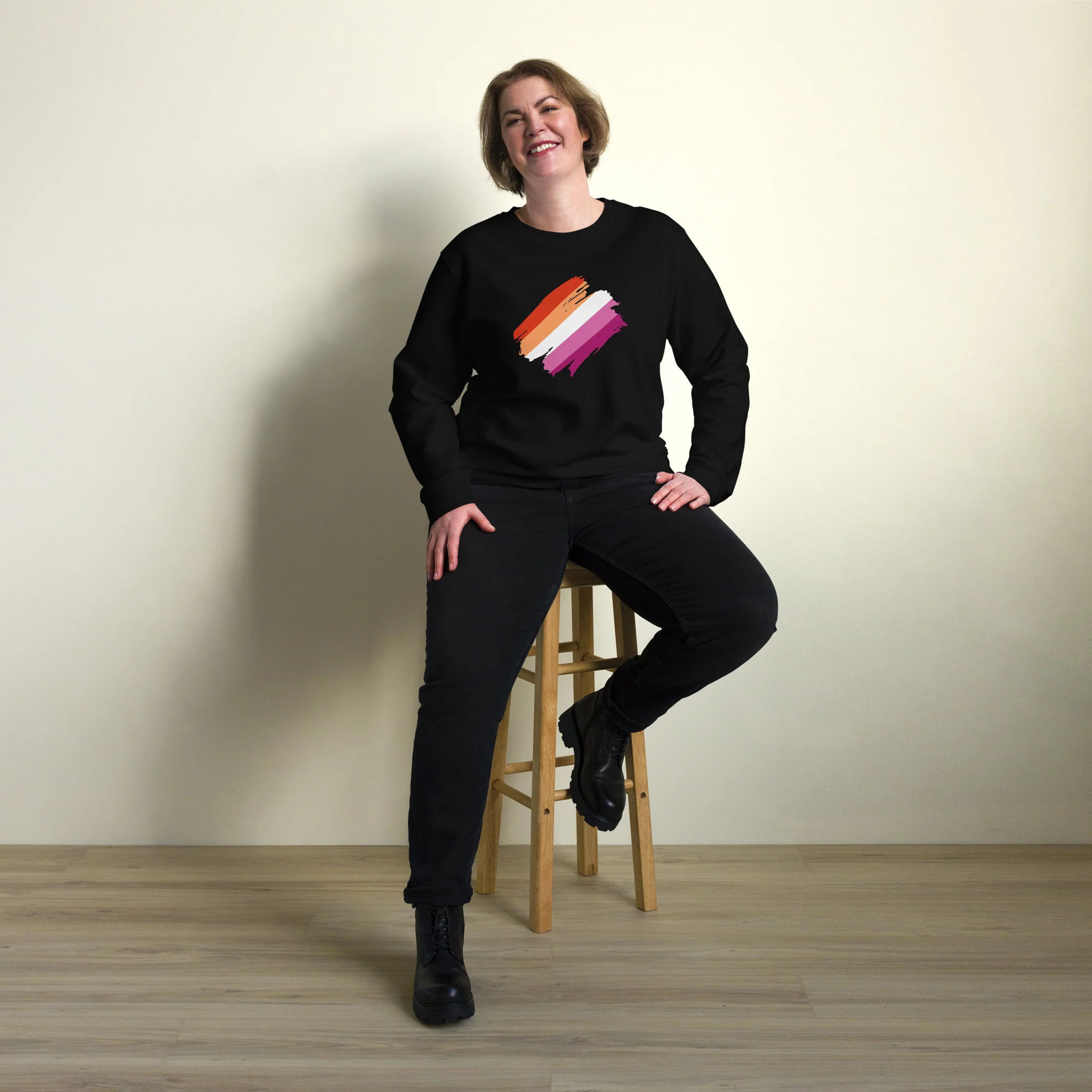 Lesbian Pride Brush Strokes Organic Sweatshirt - Image 2