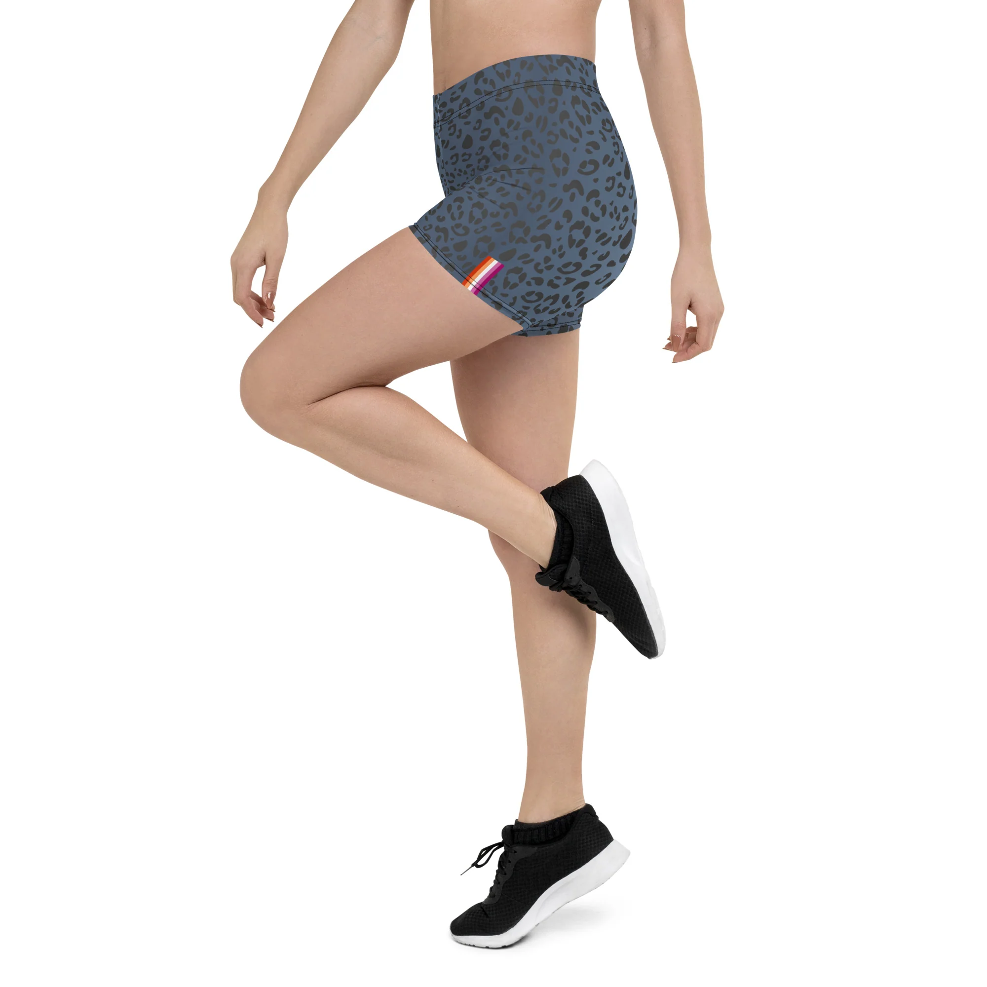 Lesbian Pride Flag Blue Leopard Print Legging Shorts - Image 10