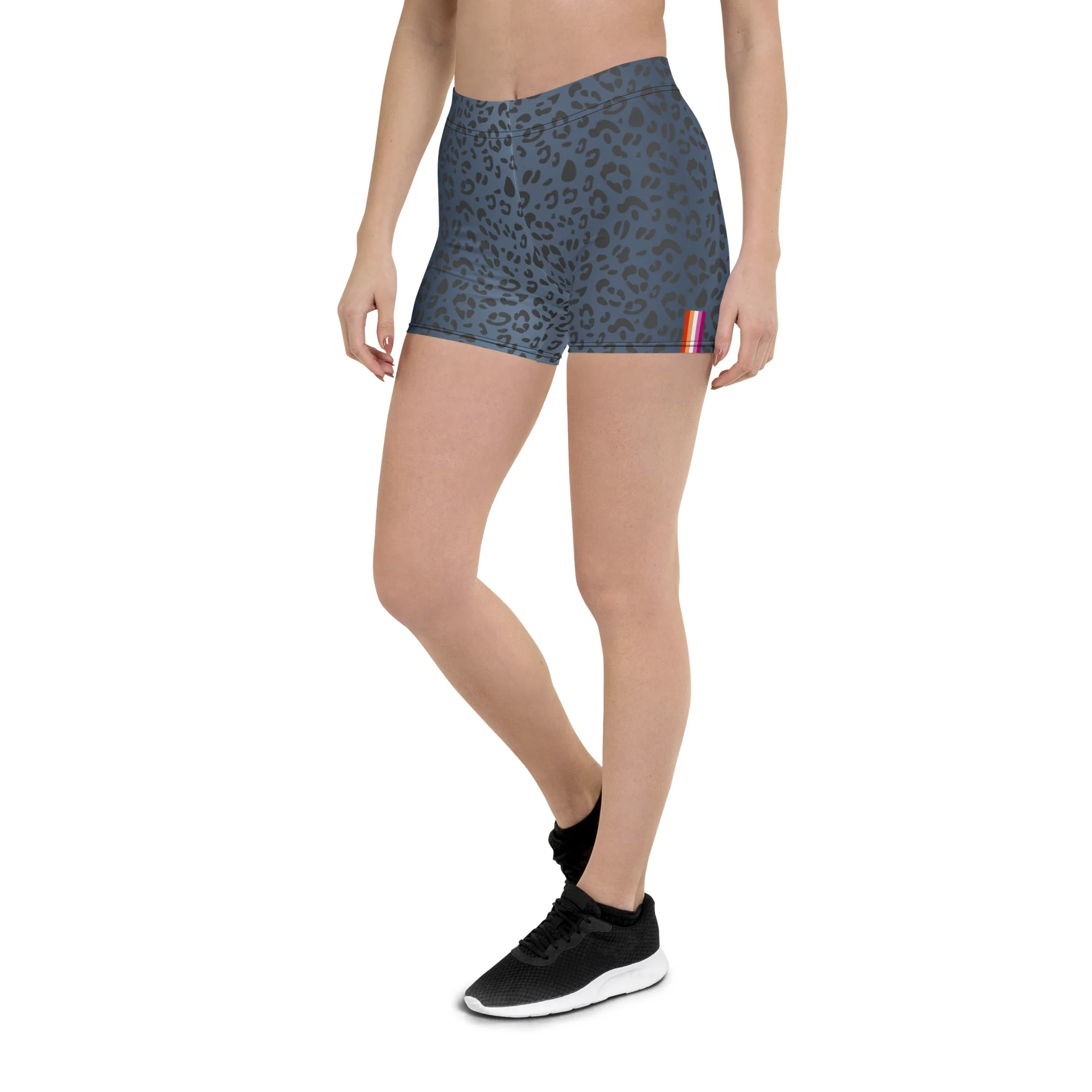 Lesbian Pride Flag Blue Leopard Print Legging Shorts - Image 11